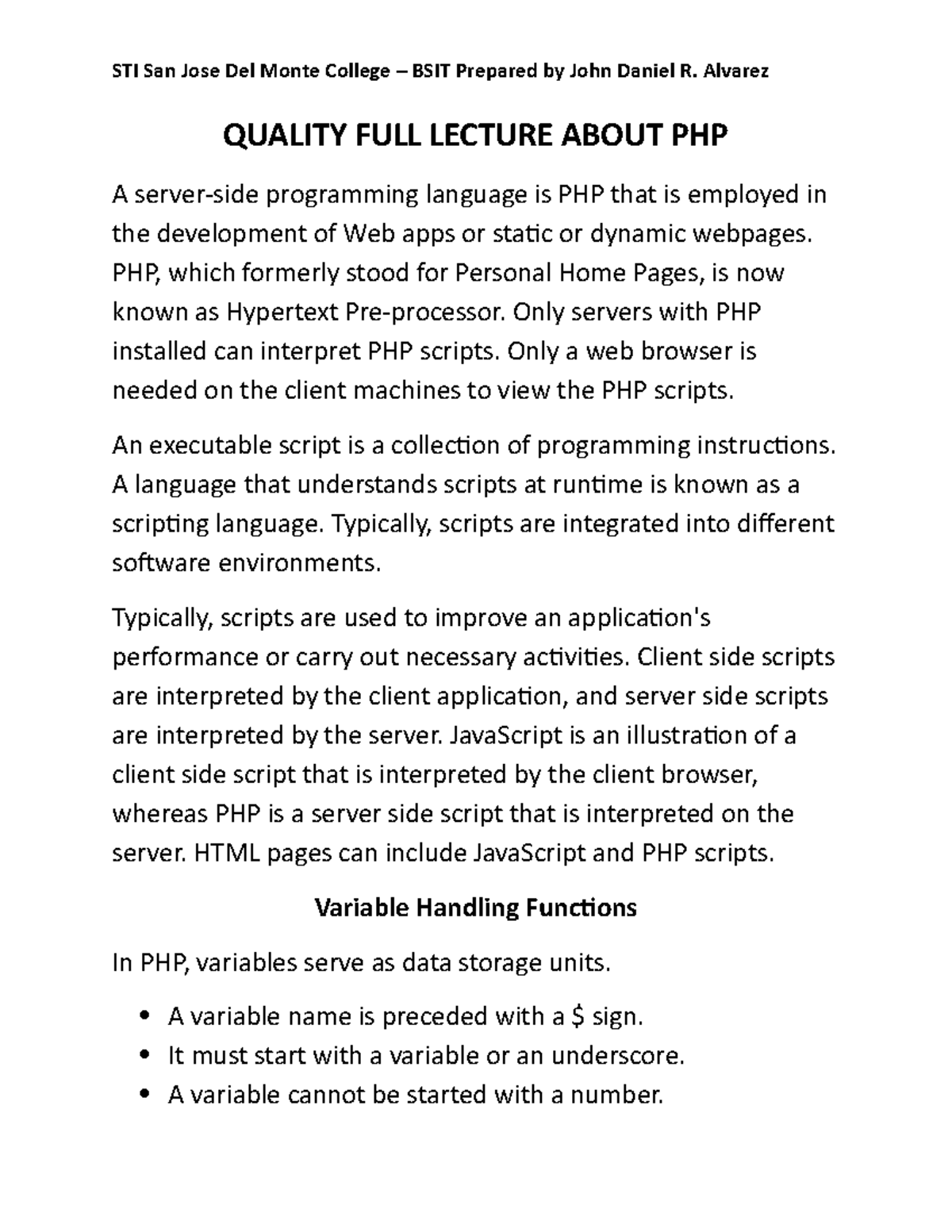 Quality Full Lecture About PHP - QUALITY FULL LECTURE ABOUT PHP A ...