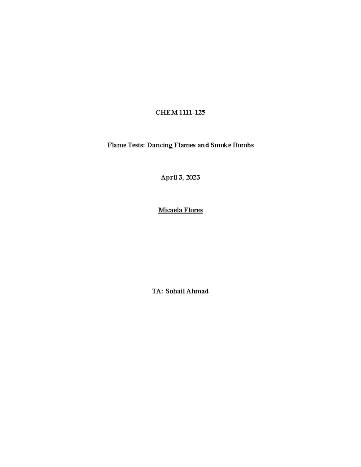 Lab 9 Report Lab 9 Flame Test Flame Test and Smoke Bombs CHEM 1111 Flame Tests Dancing