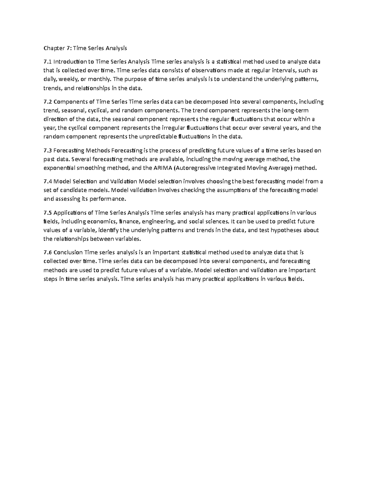 Managerial Statistics ch 7 - Chapter 7: Time Series Analysis 7 ...