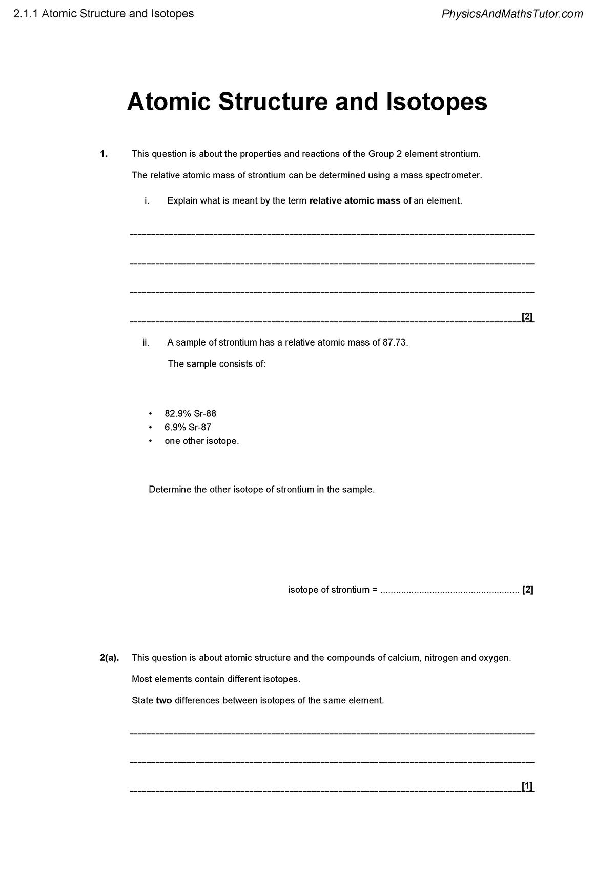 2.1.1 Atomic Structure and Isotopes QP - Atomic Structure and Isotopes ...