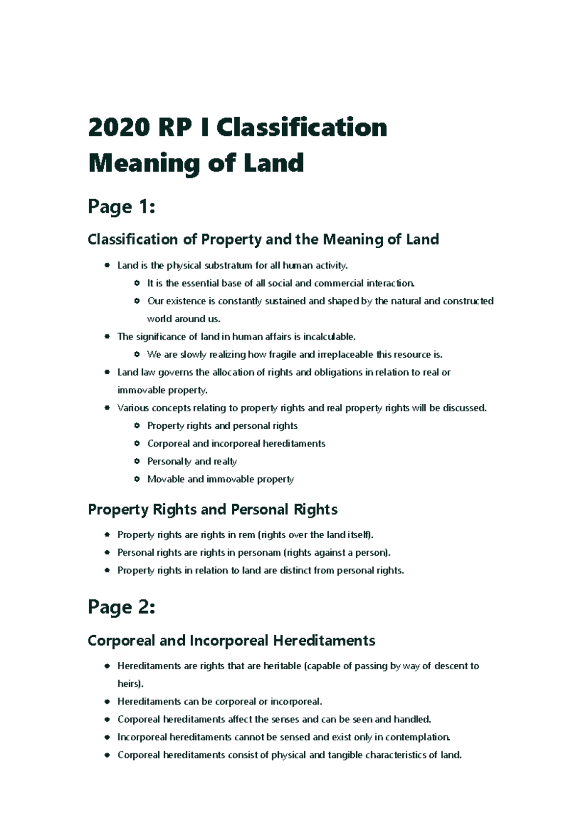 2020 RP I Classification Meaning of Land It is the essential base of