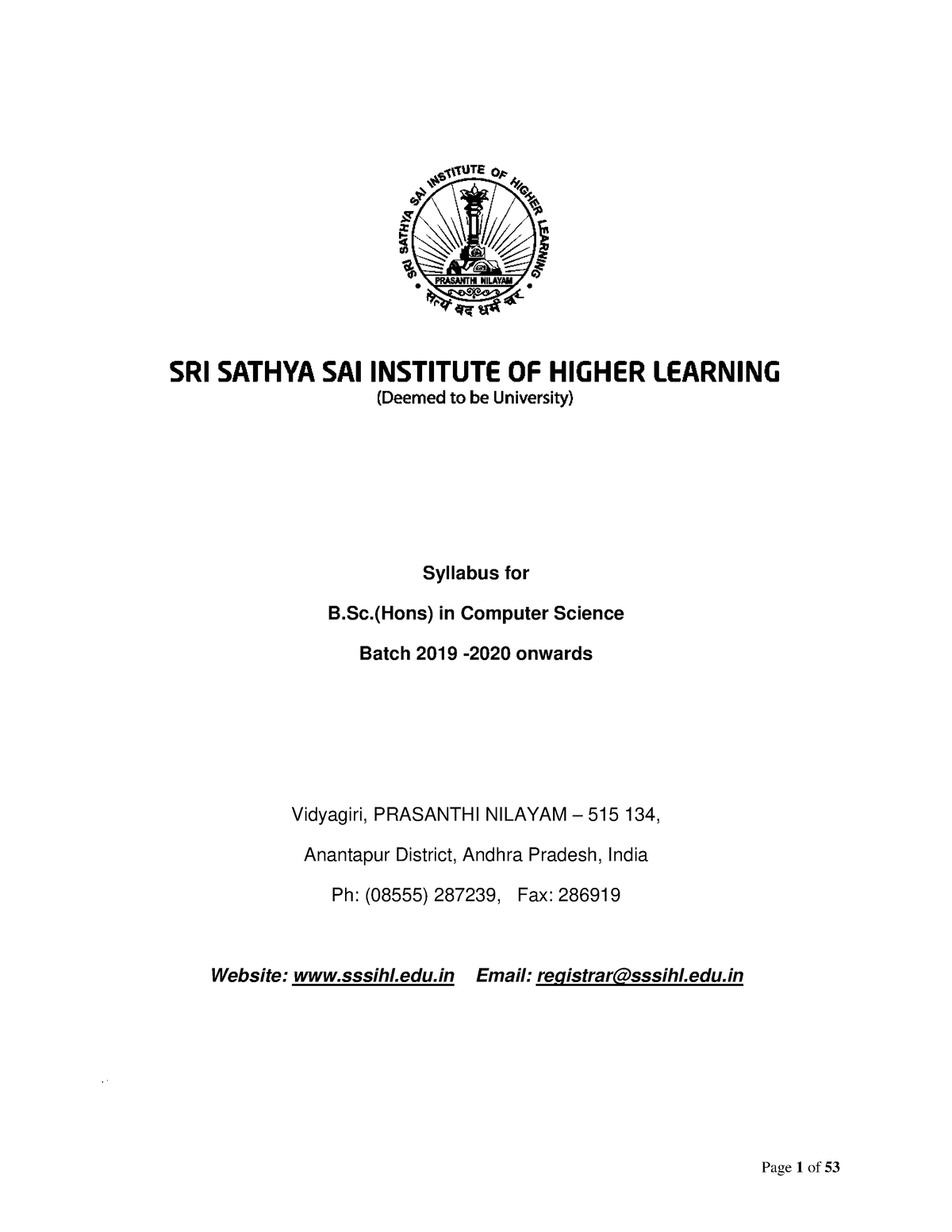 BSc - Bsc Honors In Computer Science - Syllabus For B.(Hons) In ...