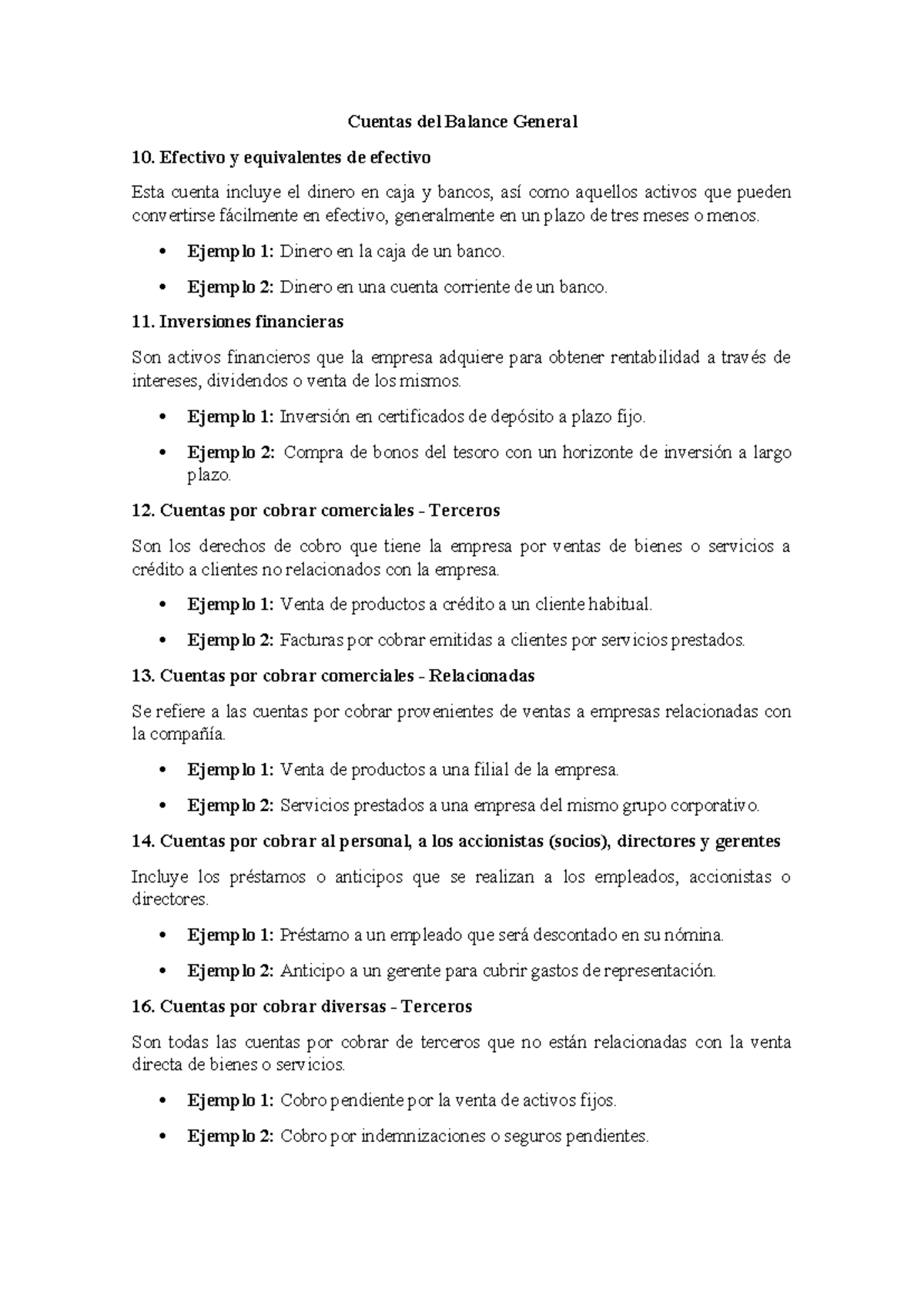 Cuentas del Balance General - Efectivo y equivalentes de efectivo Esta ...