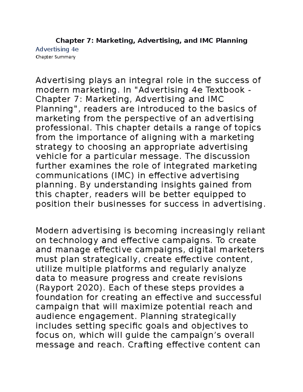 Chapter 7 - Marketing, Advertising, and IMC Planning - Advertising 4e ...