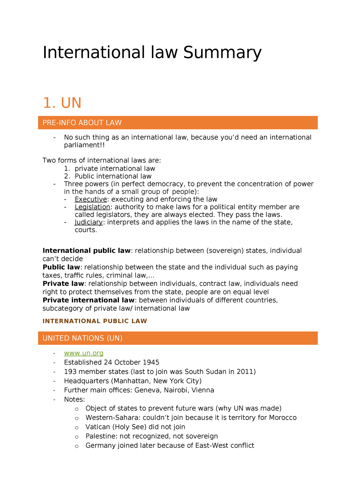 Summary Samenvatting International Law International Law Summary