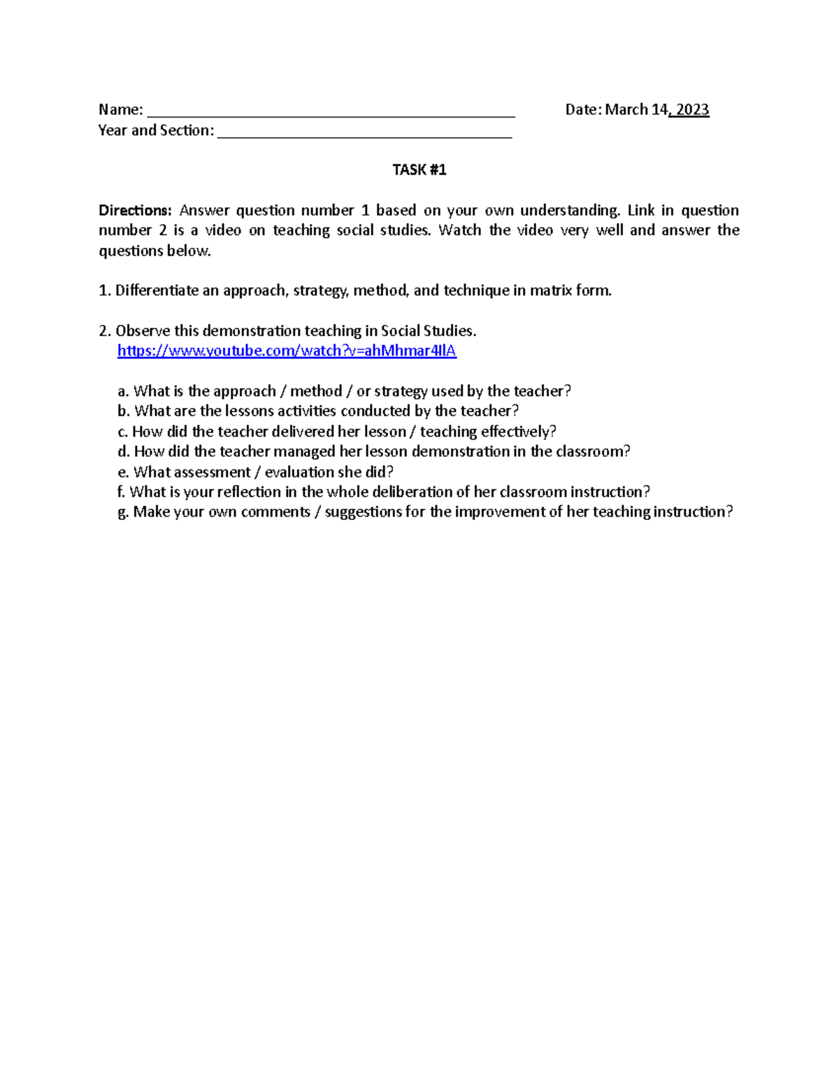 Task1 SocialStudiesApproaches March142023 Name