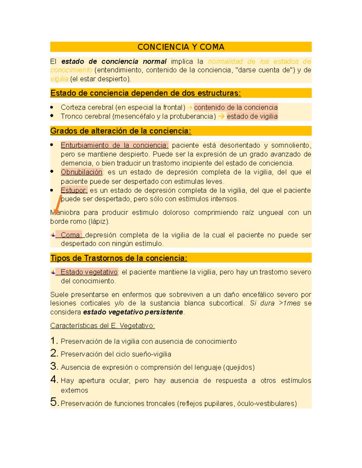 Conciencia Y COMA (apuntes de neurología de Fustinoni ...