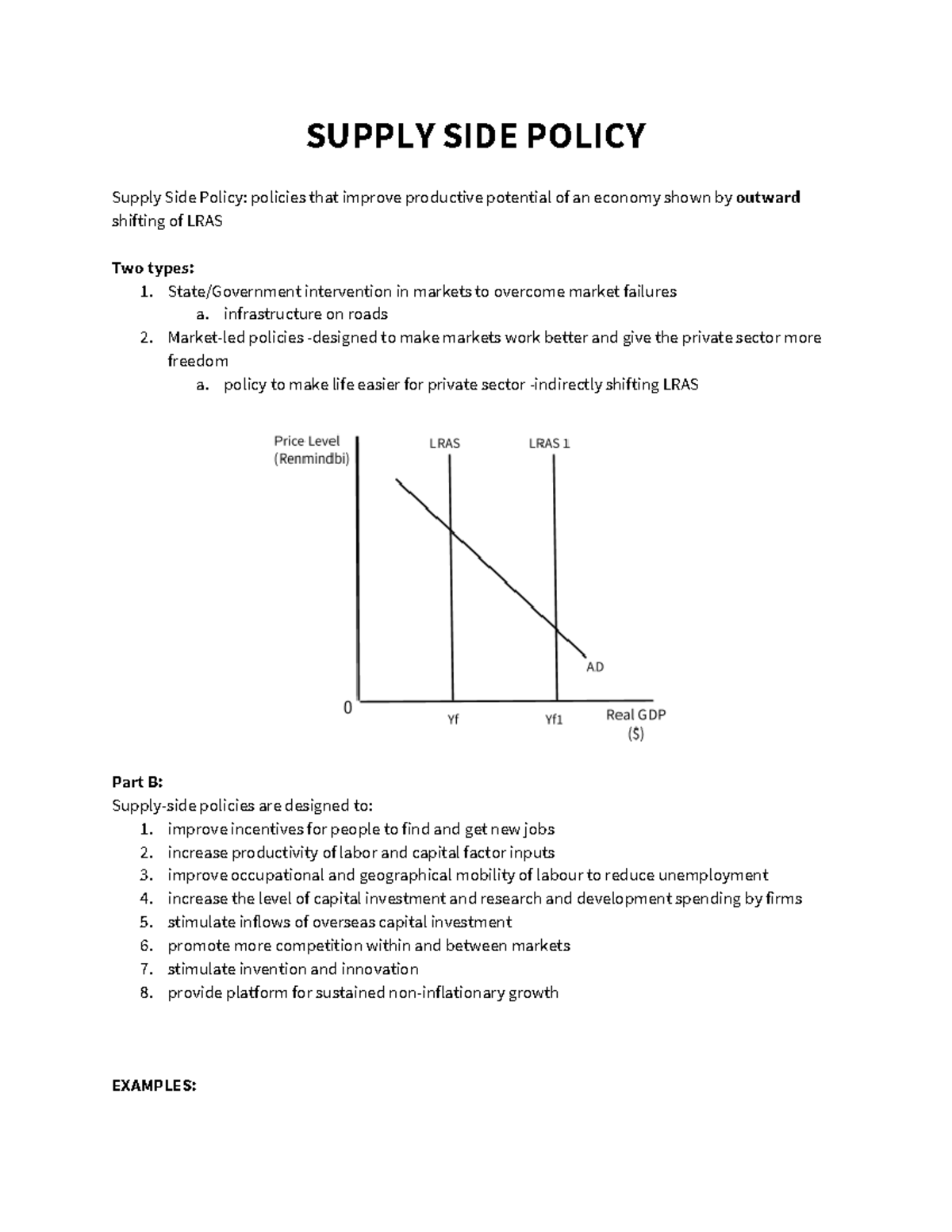 Supply Side Policy Summary - SUPPLY SIDE POLICY Supply Side Policy ...