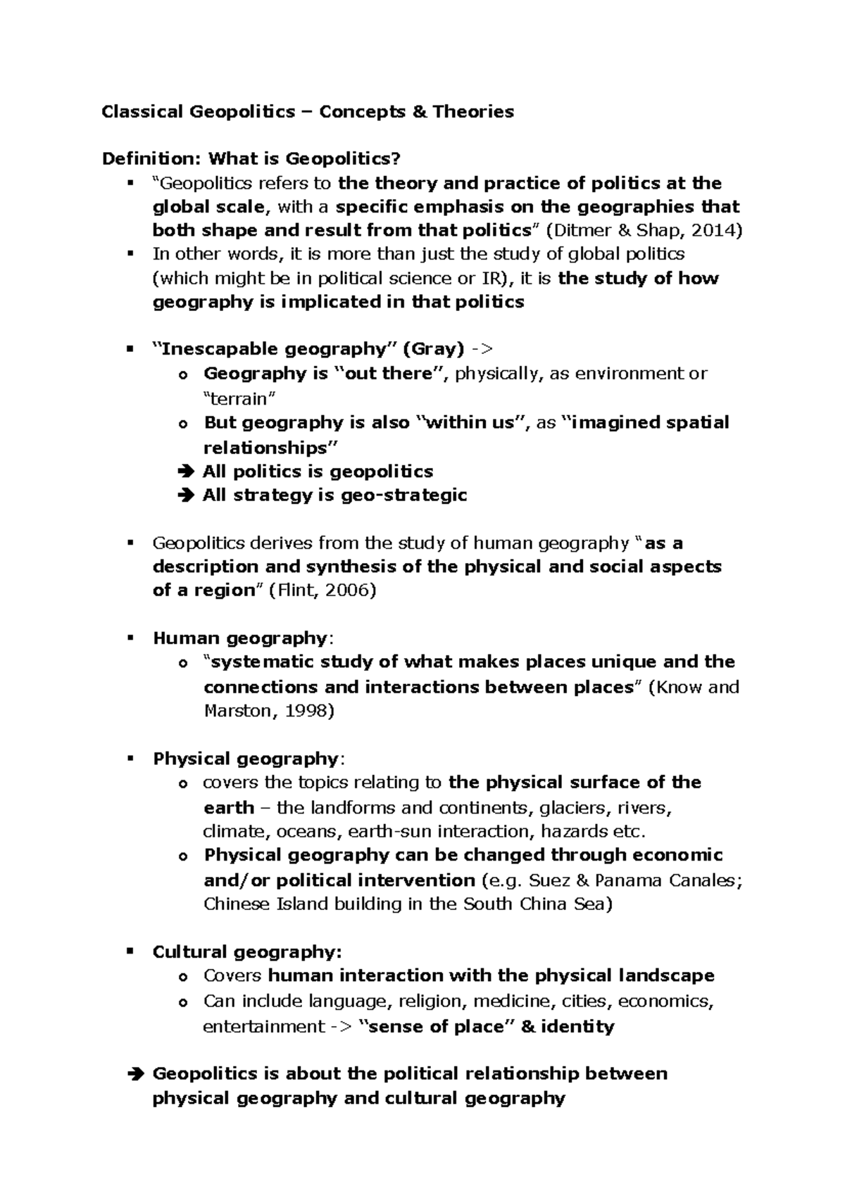 Summary - Concepts & Theories - Classical Geopolitics Concepts Theories ...