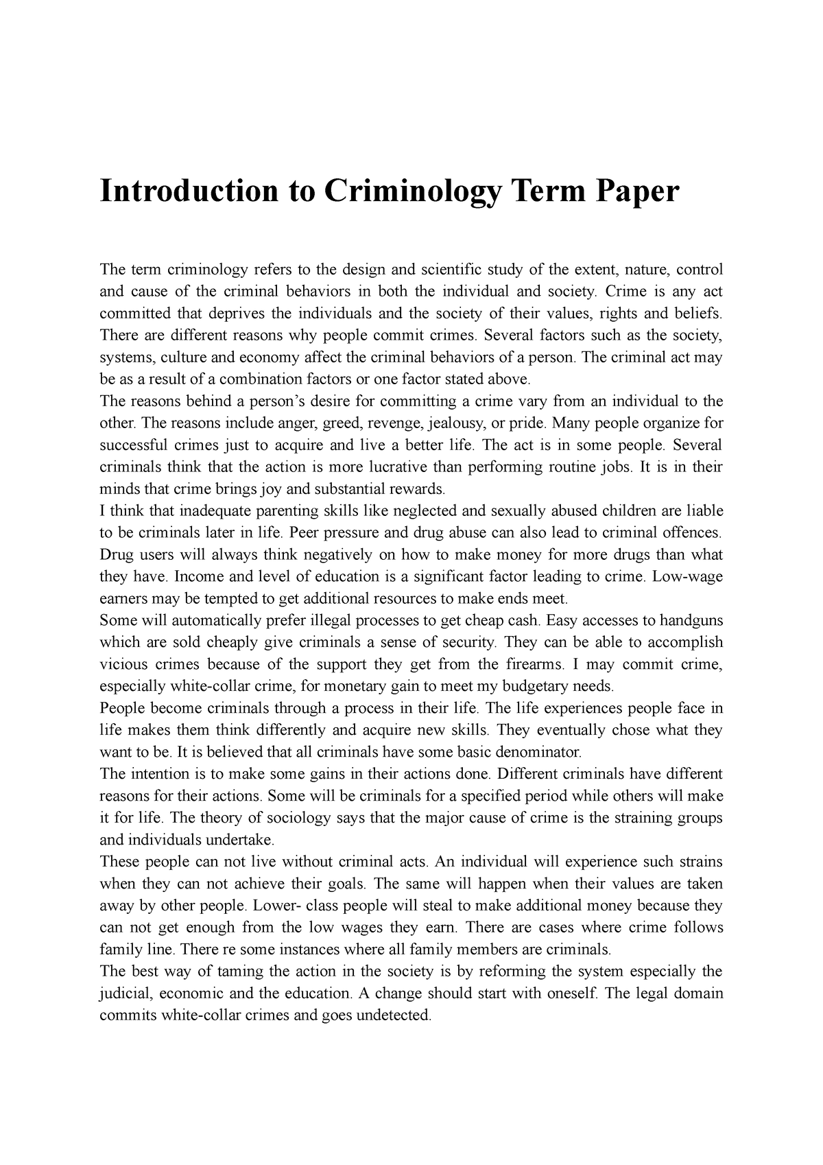 importance of studying criminology essay