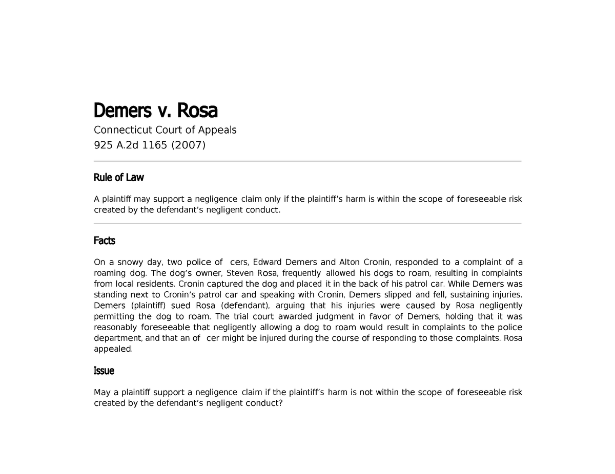 Demers V. Rosa - Case Brief - Quimbee - Demers V. Rosa Connecticut ...