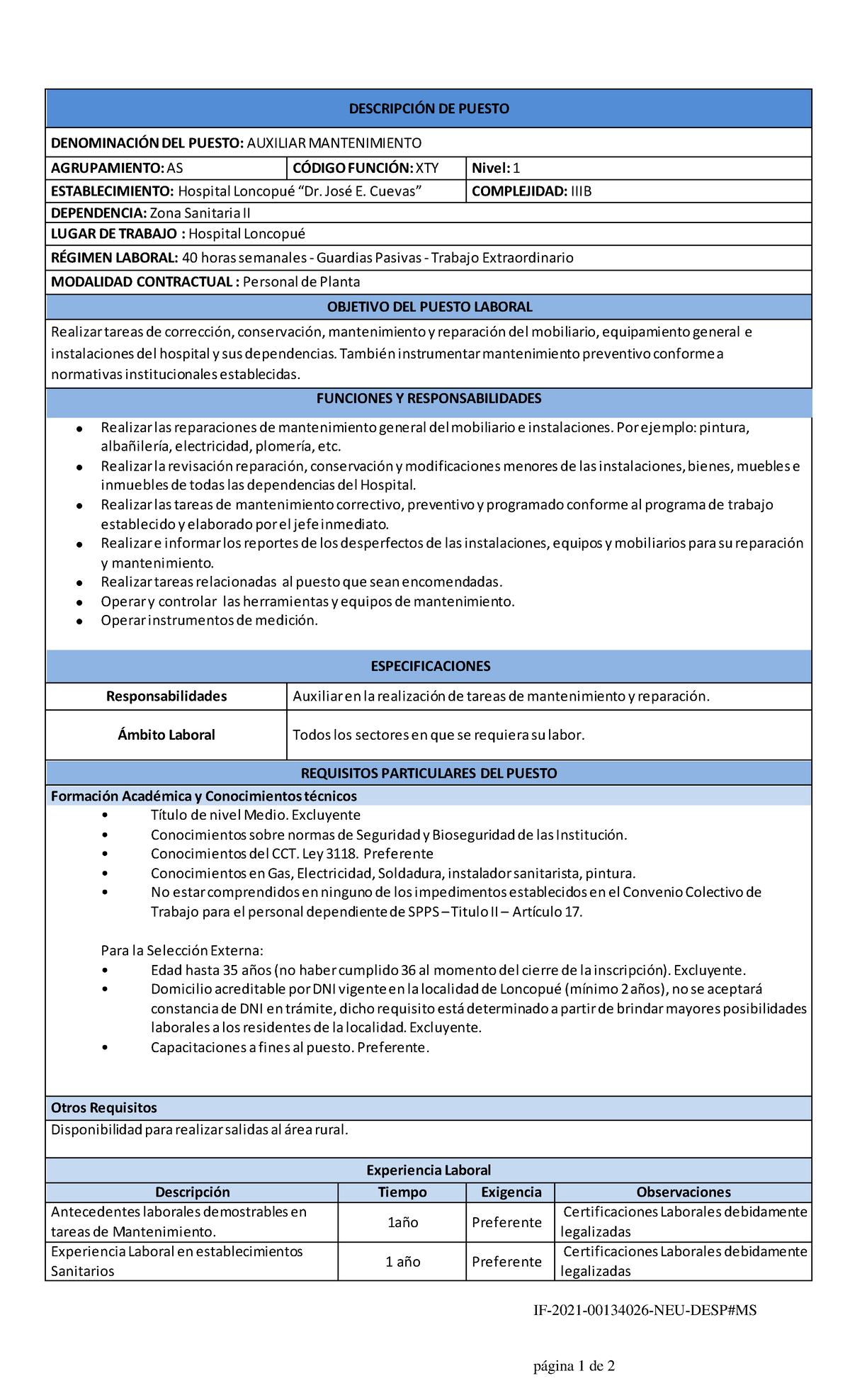 Perfil-Auxiliar-Mantenimiento - DESCRIPCIÓN DE PUESTO DENOMINACIÓN DEL ...