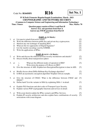 Cryptography AND Network Security March 2021 COMPUTER SCIENCE