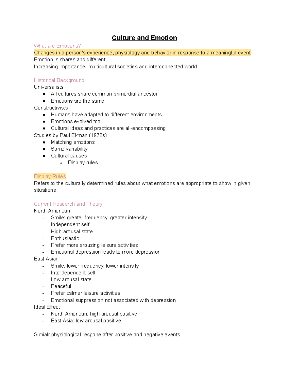Culture and Emotion Culture and Emotion What are Emotions? Changes in