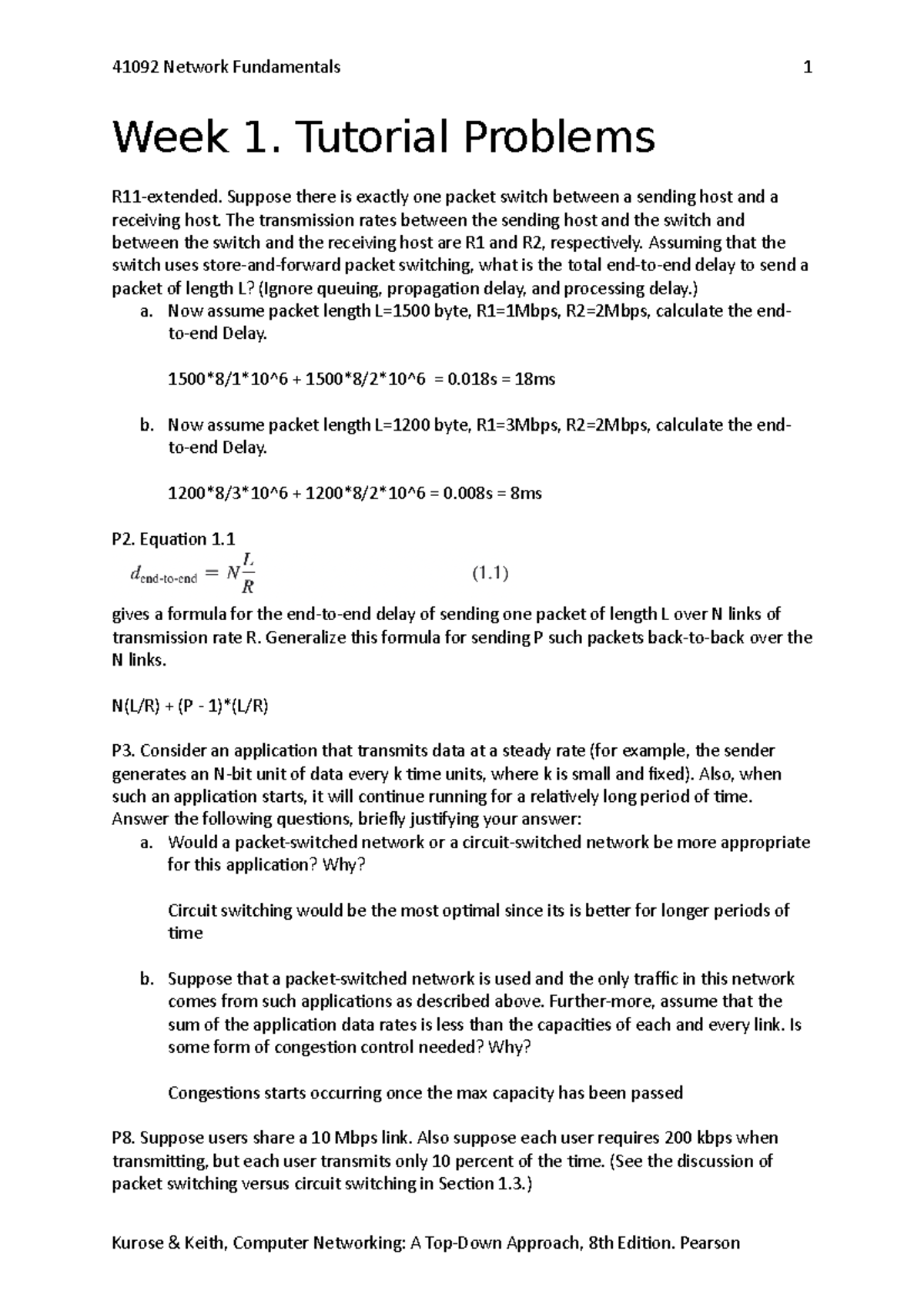 Week1-Tutorial Problem - 41092 Network Fundamentals Week 1. Tutorial ...