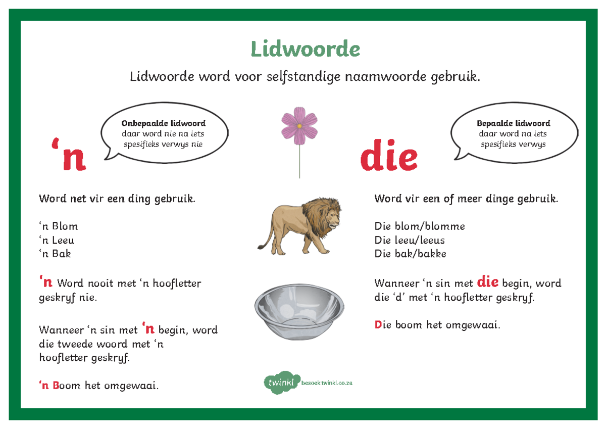 6333780 - Voonaamwoorde - Lidwoorde Lidwoorde word voor selfstandige ...