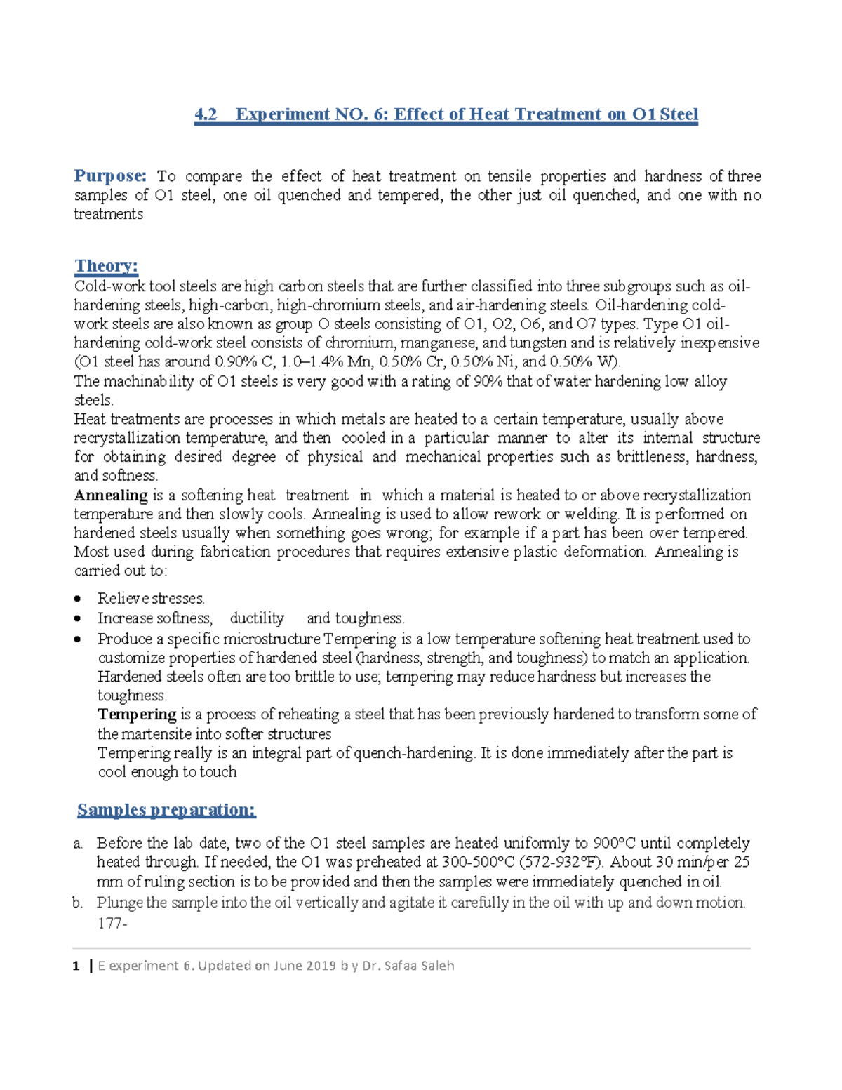 Effect of heat treatment on O1 Experiment 6 updated June 2019 - 4 ...