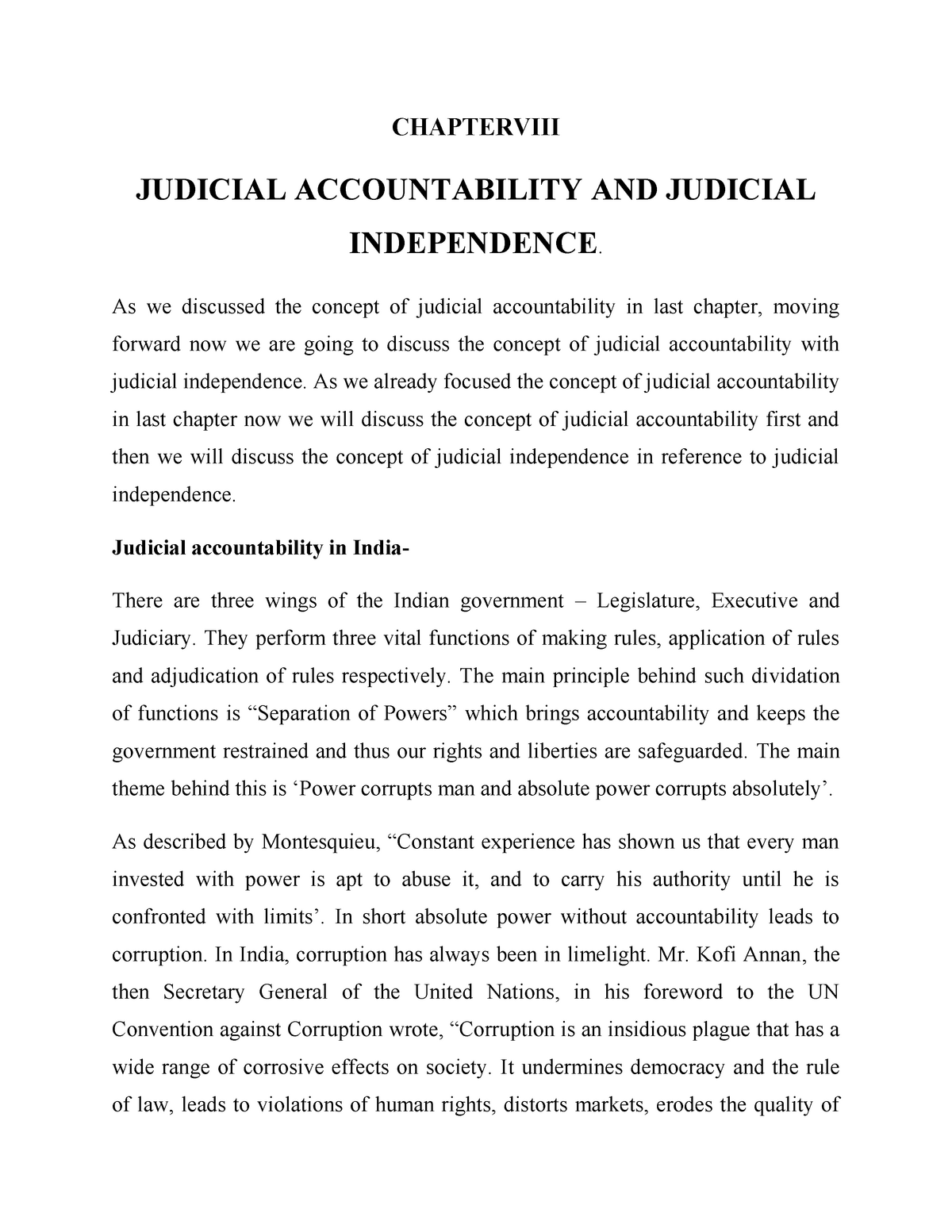 Independence and ACCOUNTABILITY of judiciary CHAPTERVIII JUDICIAL