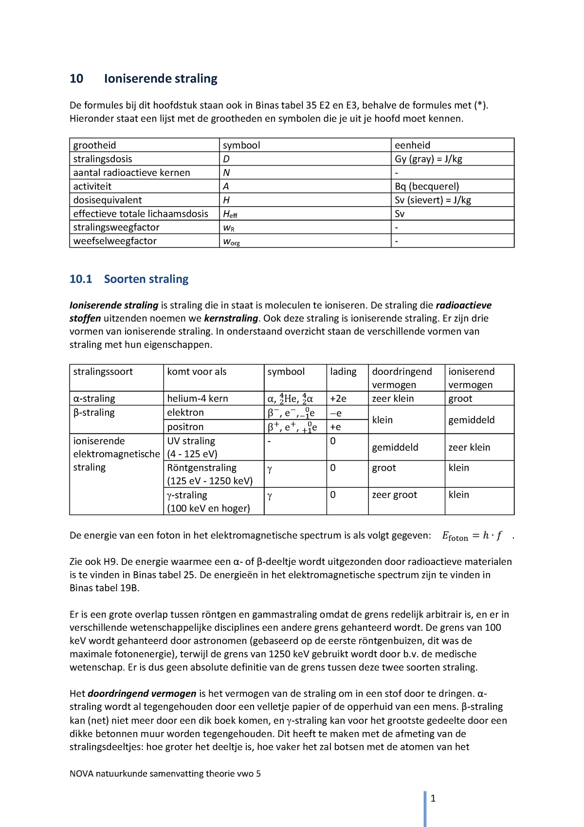 NOVA Natuurkunde Samenvatting Vwo 5 H10 1920 - Studocu