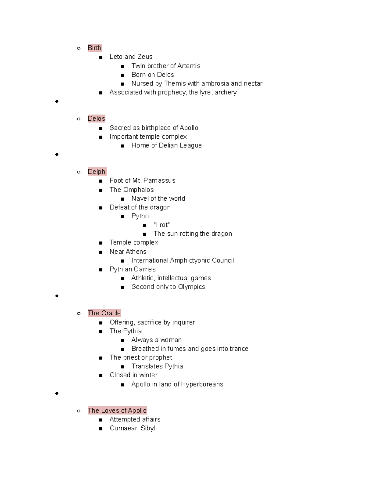 Apollo Lecture - NOTES - Birth Leto and Zeus Twin brother of Artemis ...