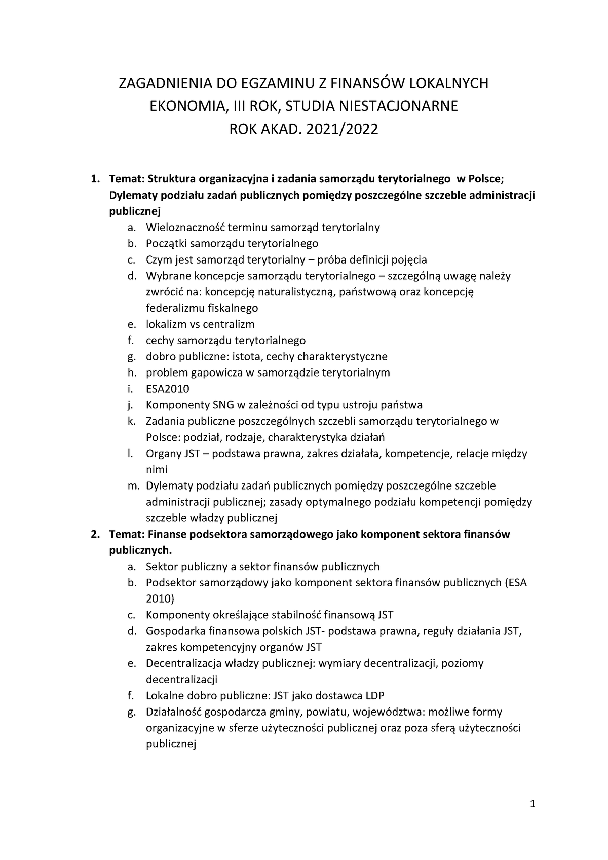 Zagadnienia Do Egzaminu 2021 2022 - 1 ZAGADNIENIA DO EGZAMINU Z ...