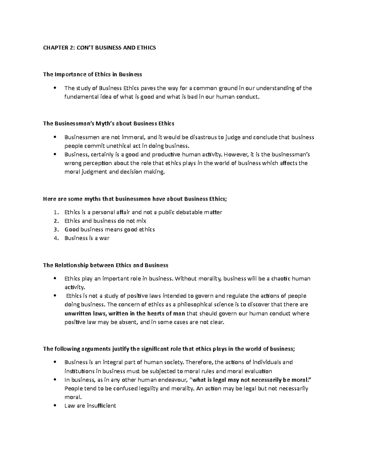 C2 CONT'S OF BUS Ethics - CHAPTER 2: CON’T BUSINESS AND ETHICS The ...