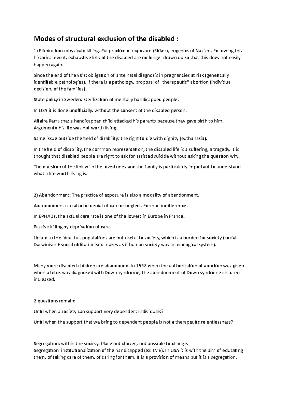 Modes of structural exclusion of the disabled - Ex: practice of ...