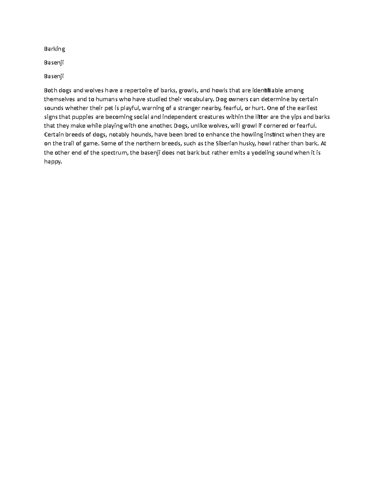 Barking - Description about the animals - Barking Basenji Basenji Both ...