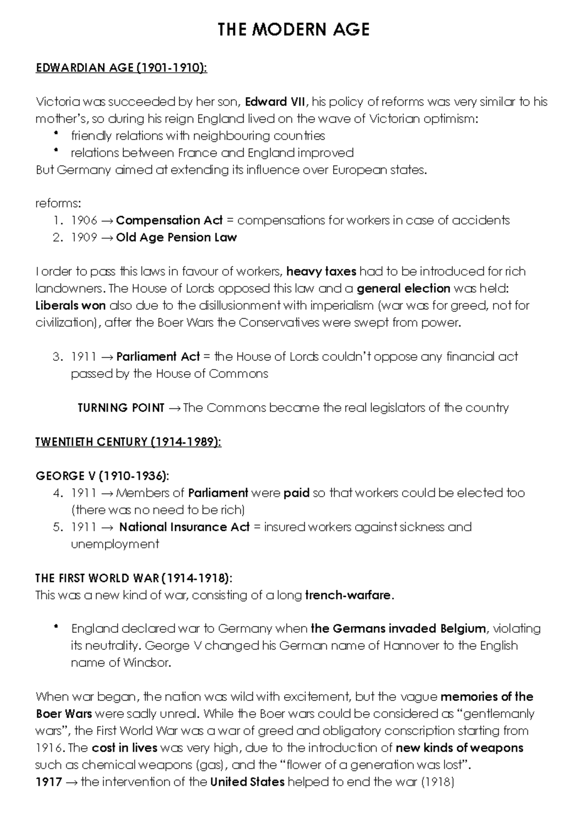Modern Age History THE MODERN AGE EDWARDIAN AGE (19011910) Victoria was succeeded by her son