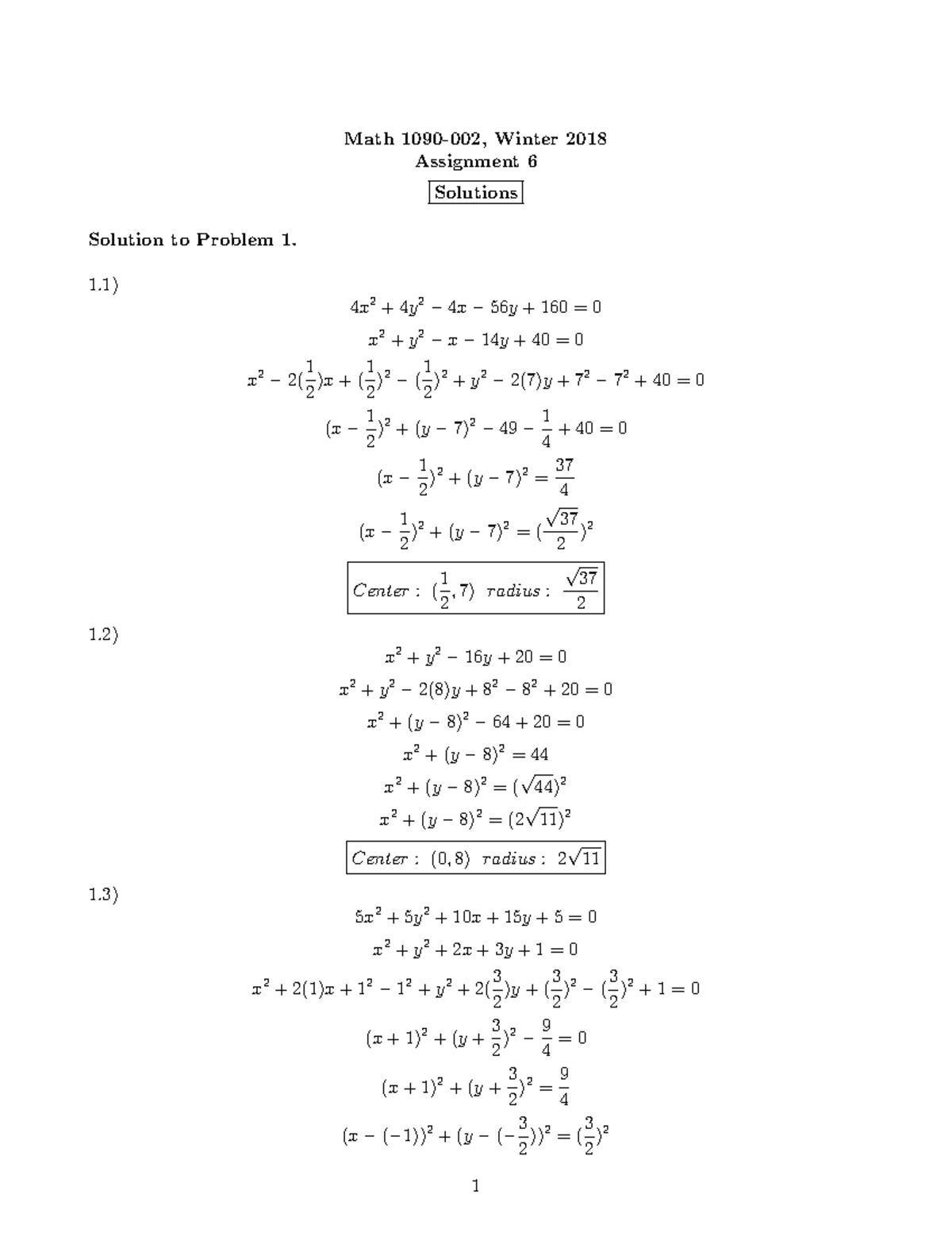 Solution To Assignment 6 Math 1090 Algebra Trigonometry Studocu