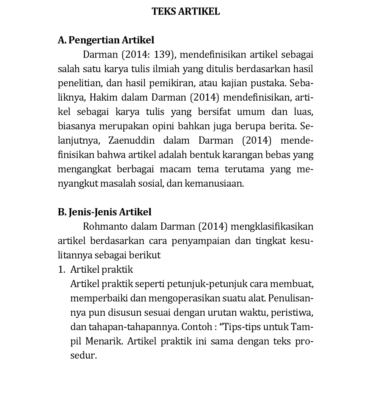 Catatan Bahasa Indo 50 - TEKS ARTIKEL A. Pengertian Artikel Darman ...