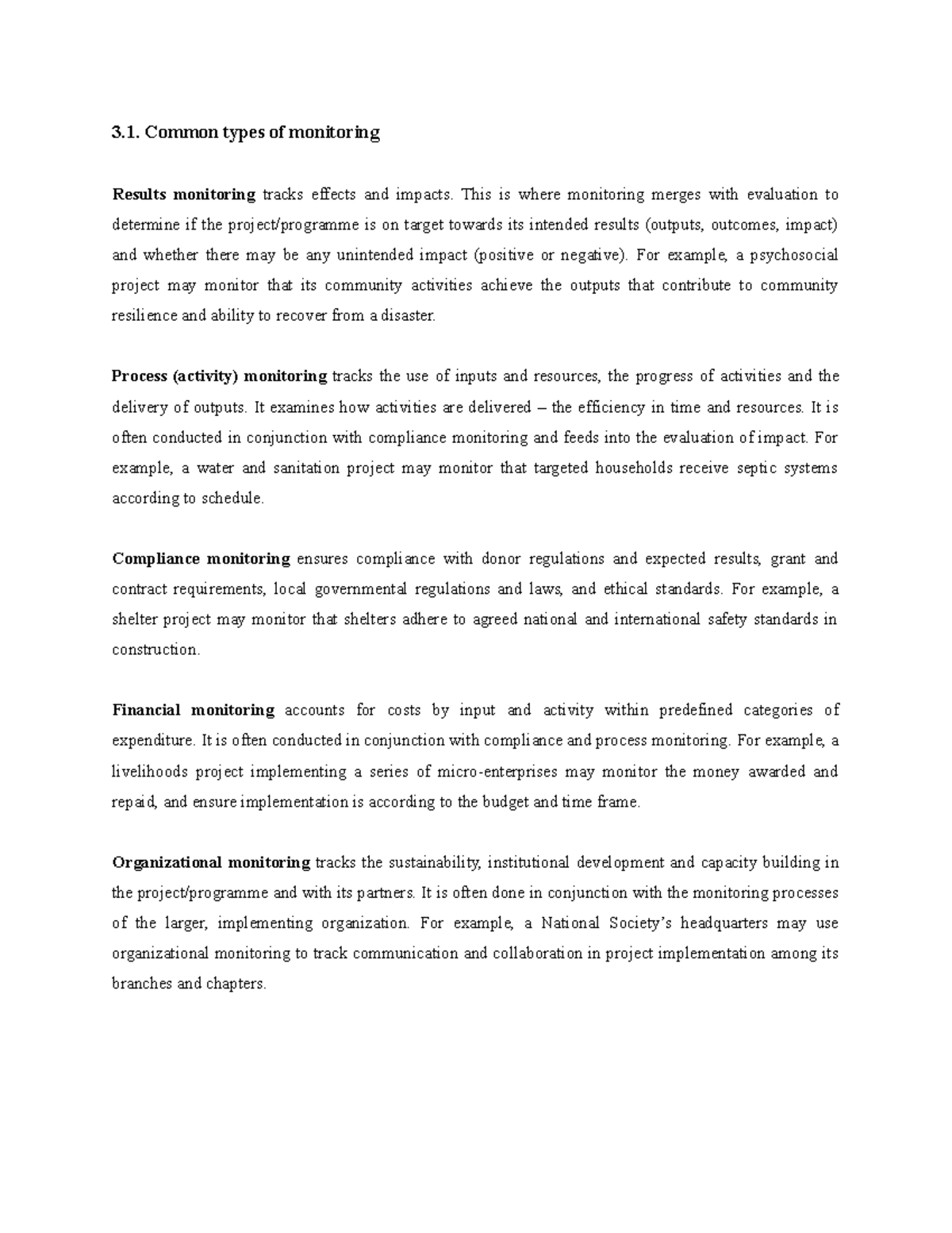 Types of Monitoring 3.1 Baseline & indicatosr 3 3. Common types of