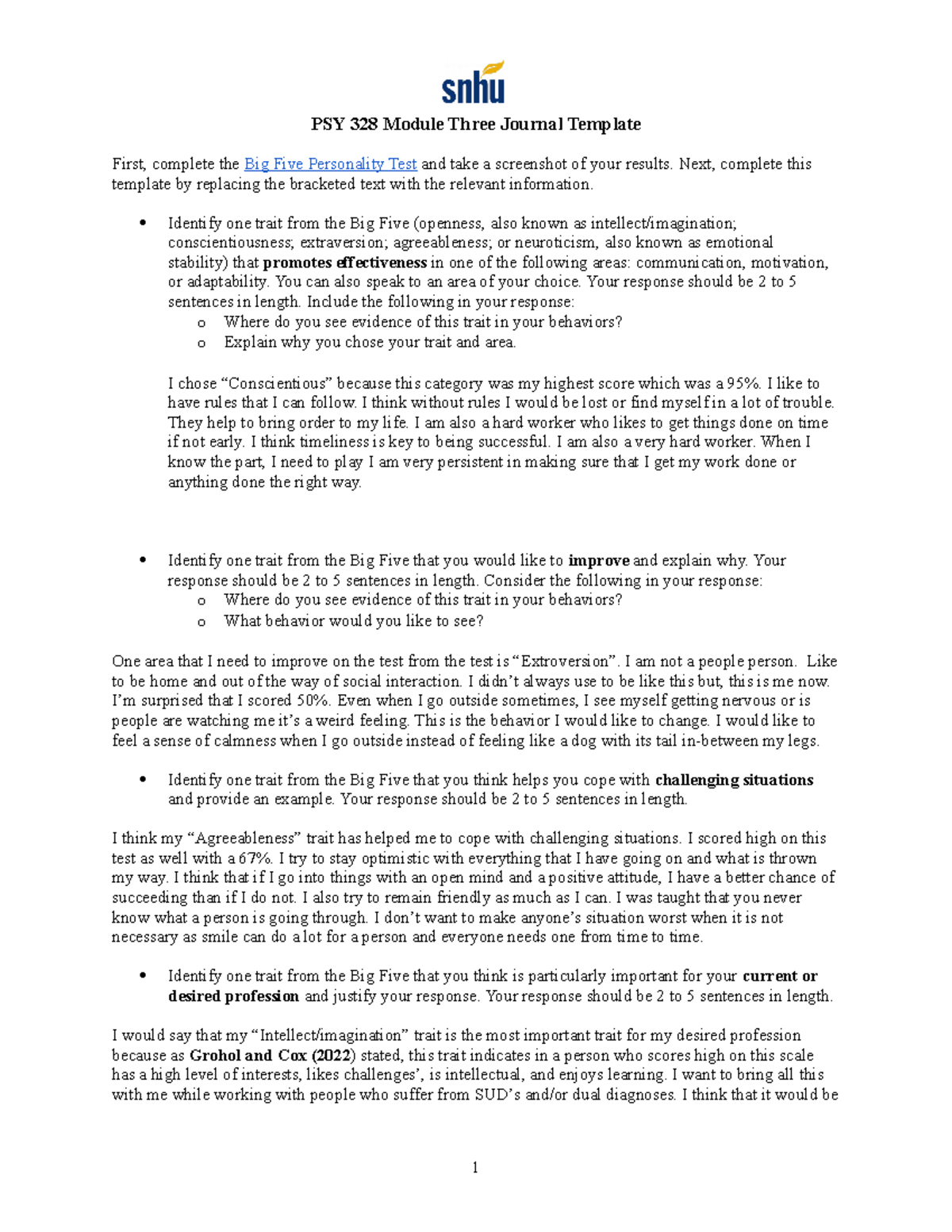 PSY 328 Mod 3 Journal Temp PSY 328 SNHU Studocu