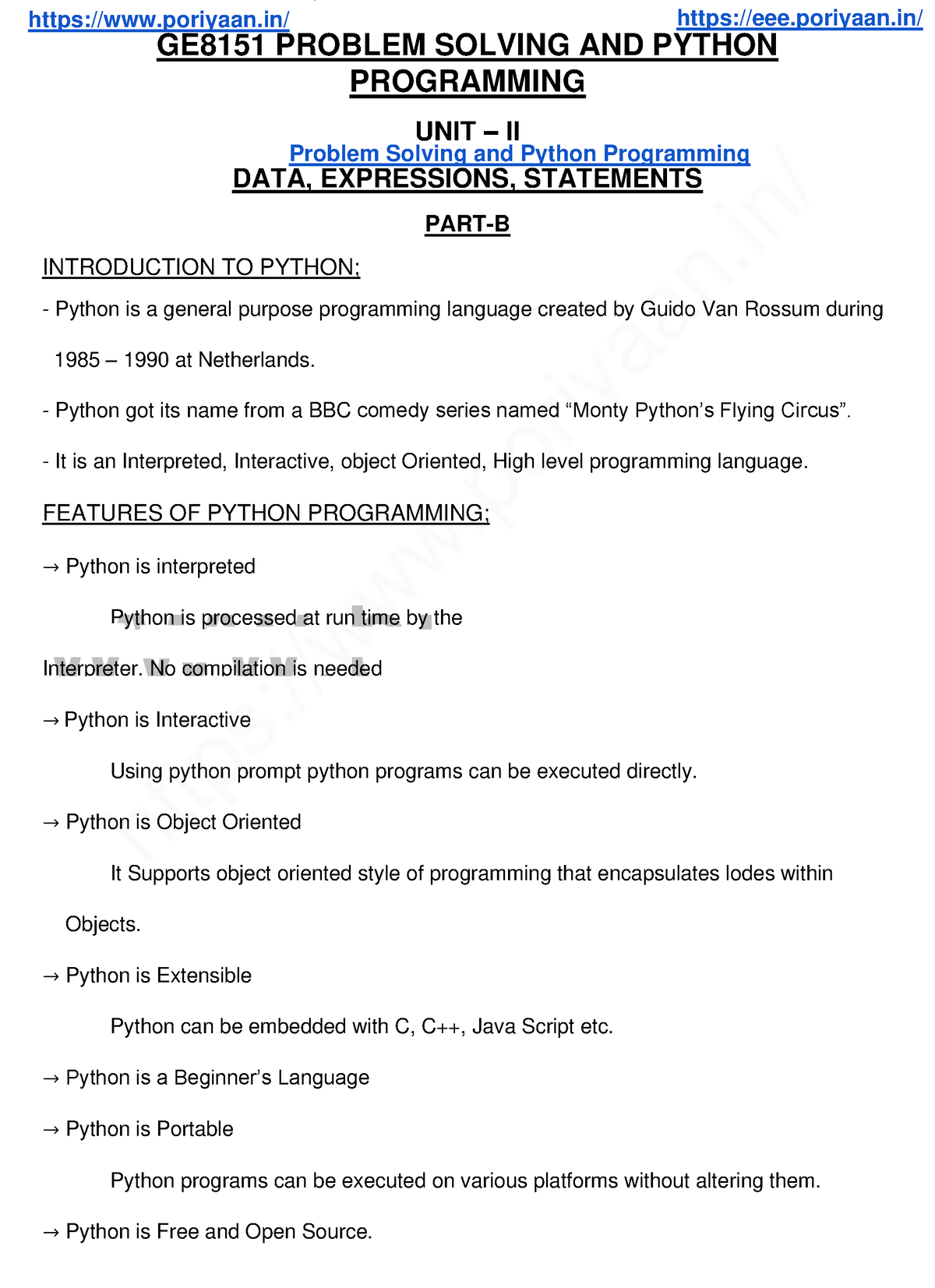 problem solving and python programming notes pdf