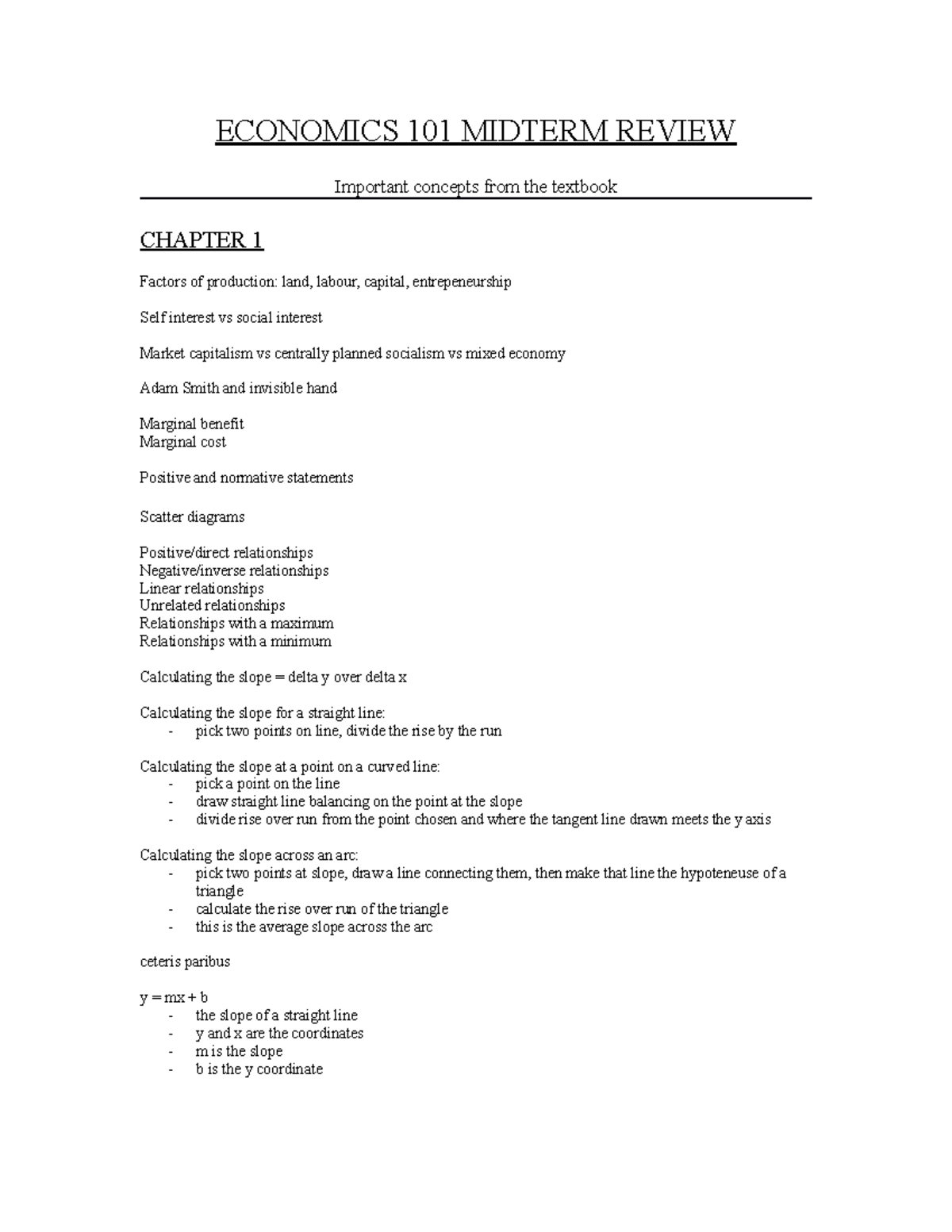 Economics 101 Midterm Review - ECONOMICS 101 MIDTERM REVIEW Important ...