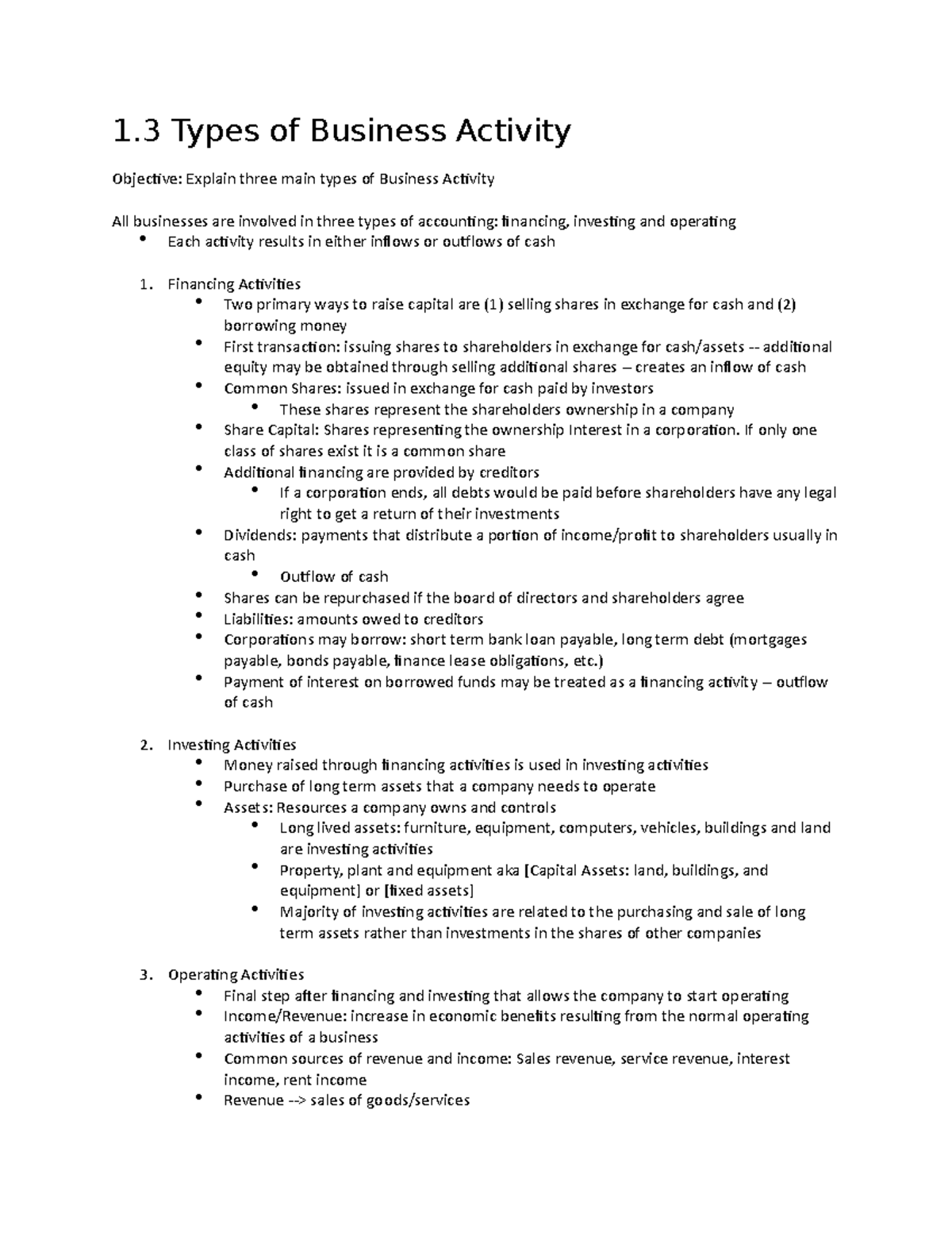 MOS 1023 Chapter 1 - 1 Types Of Business Activity Objective: Explain ...