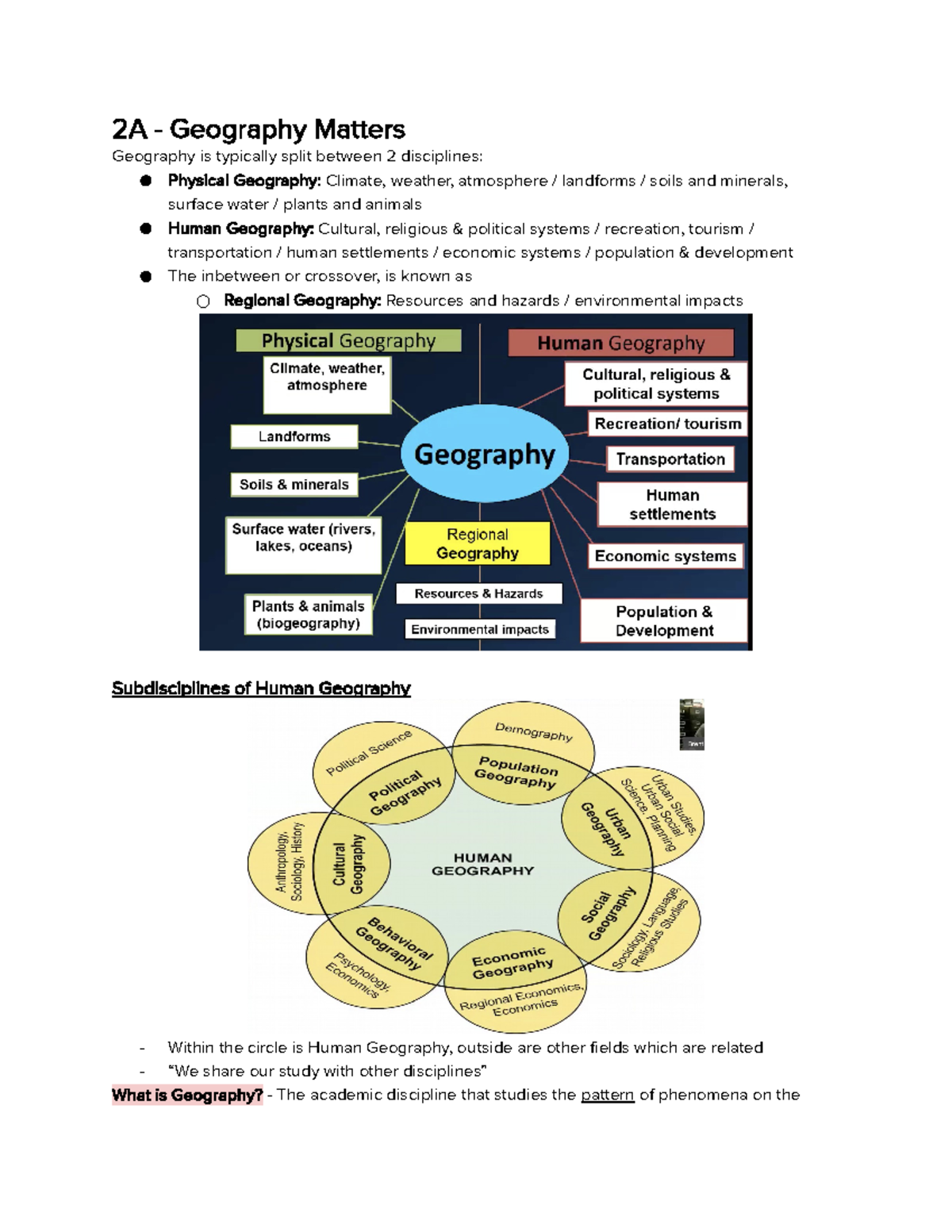 Week 2 lecture notes 2A Geography Matters Geography is typically