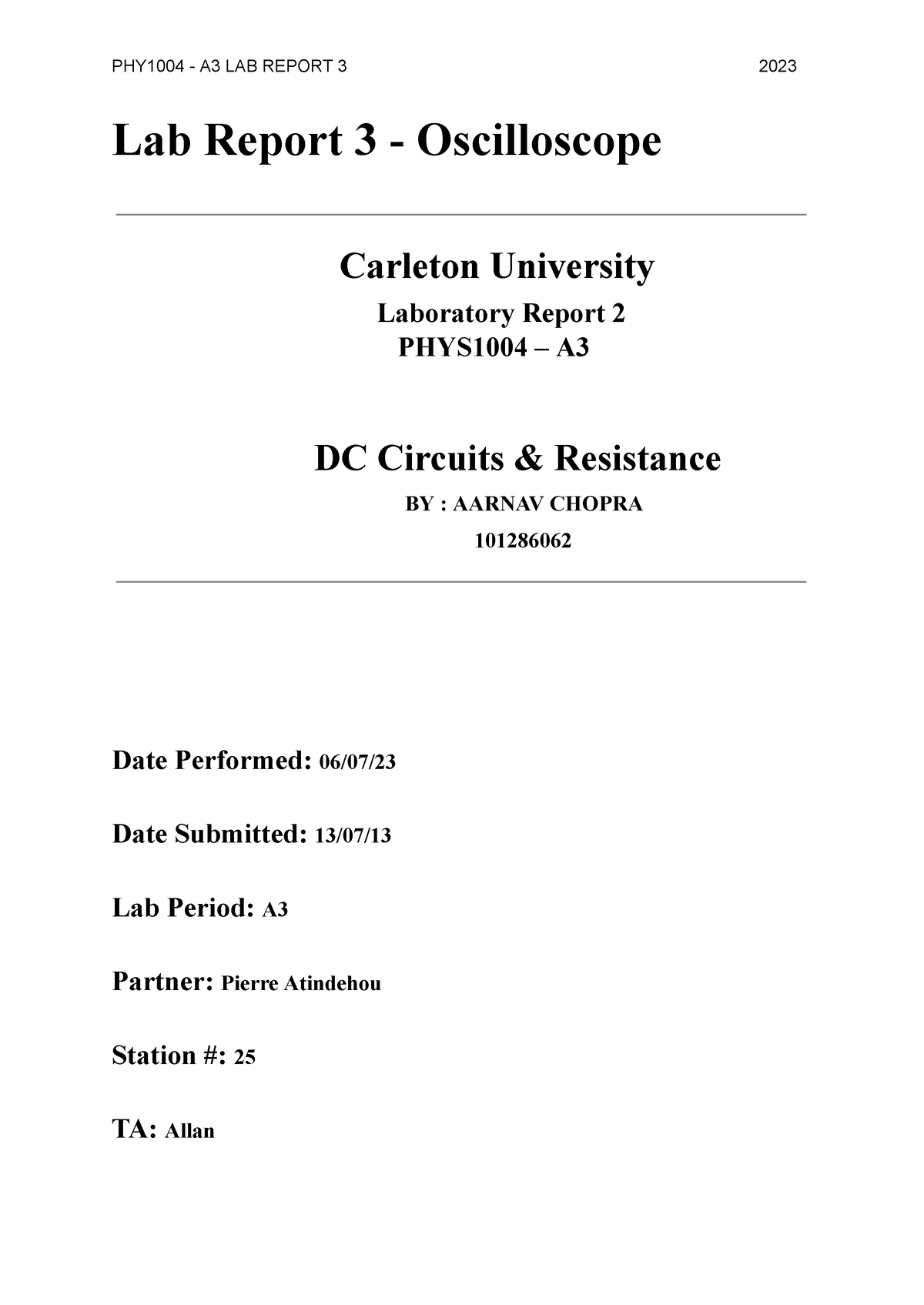 Lab Report 3- Oscilloscope - Lab Report 3 - Oscilloscope Carleton ...