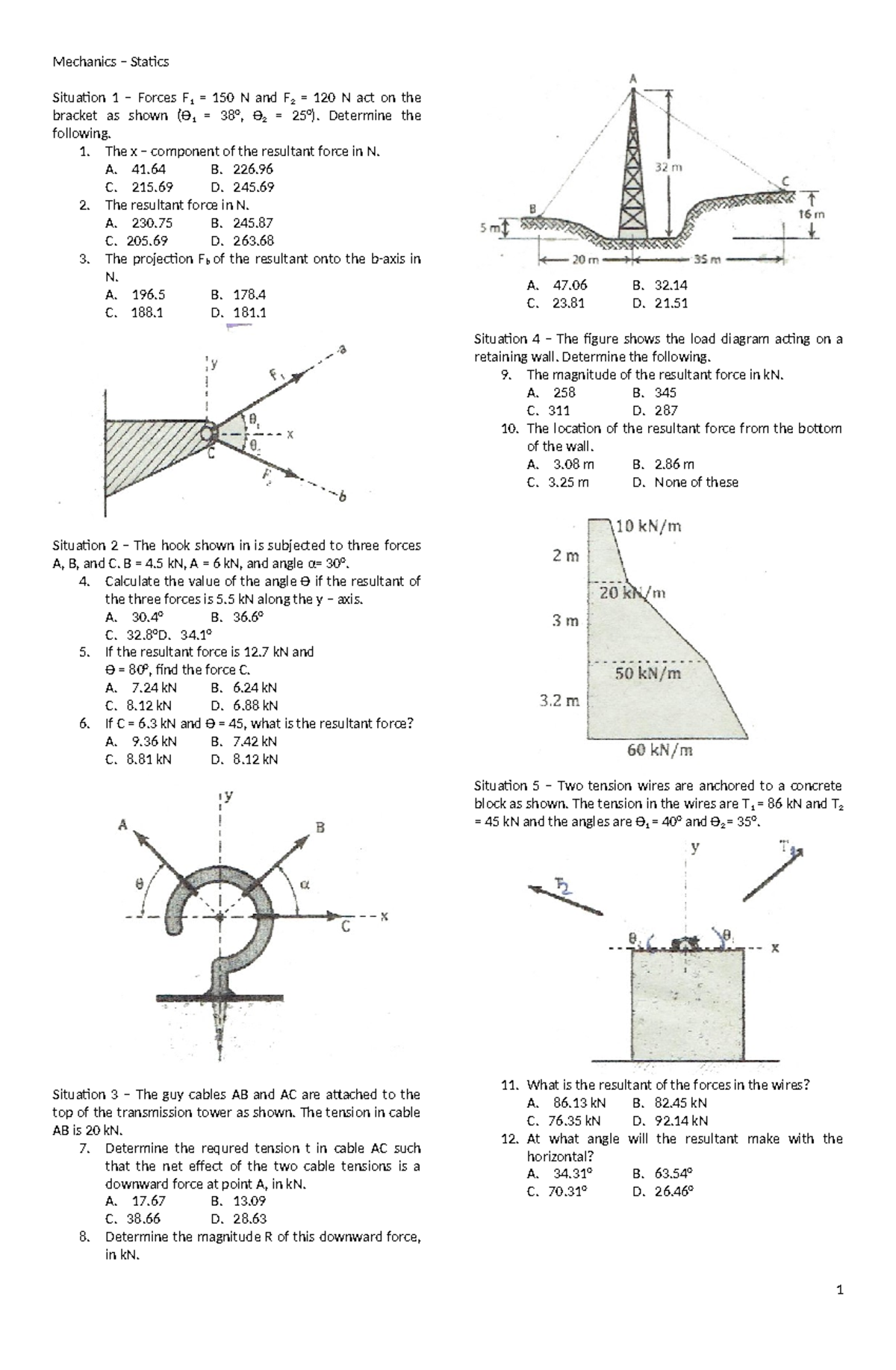 382259365 PS Statics 1 - Mechanics – Statics Situation 1 – Forces F 1 ...