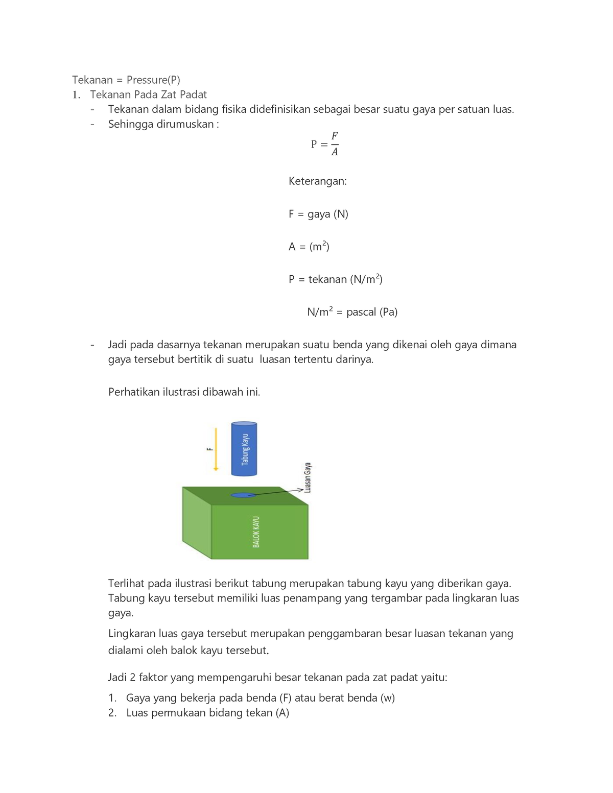 Materi Dan Soal Tekanan Zat Padat Dan Zat Cair Tekanan Pressurep 1 Tekanan Pada Zat Padat 0041