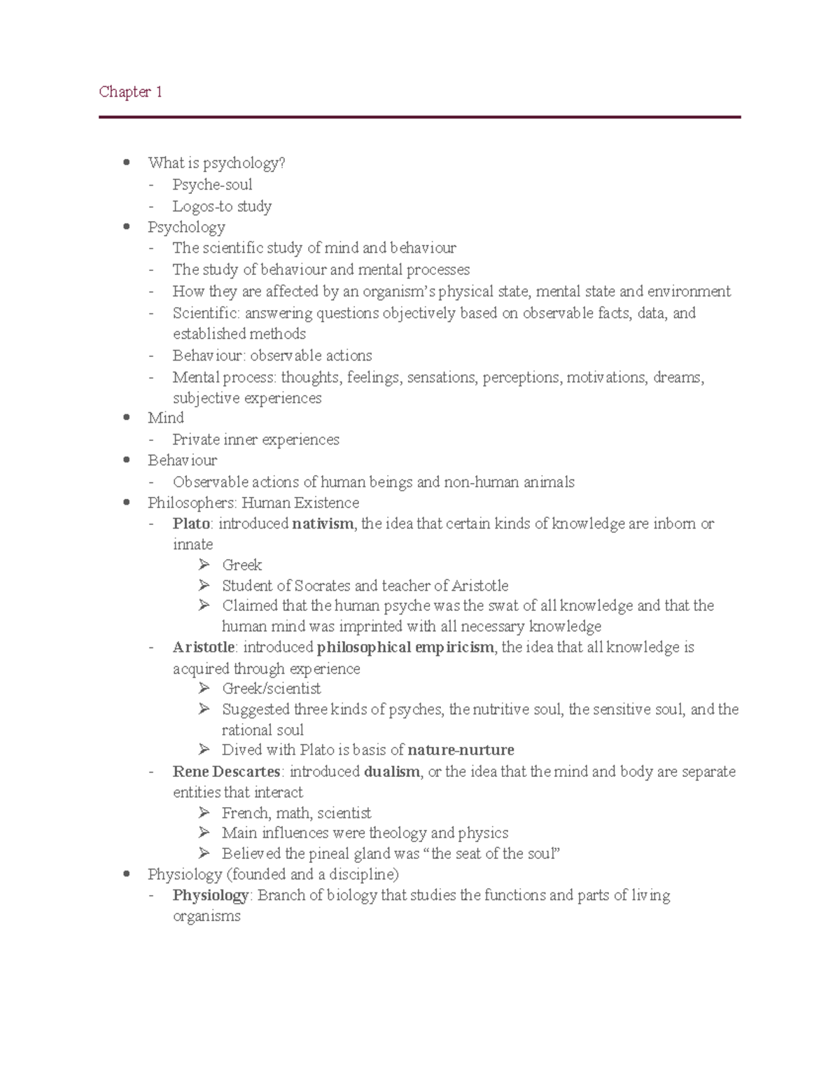 Psych 1,2,3 - Lecture Notes Lectures 1, 2, 3, 4 - Chapter 1 What Is ...