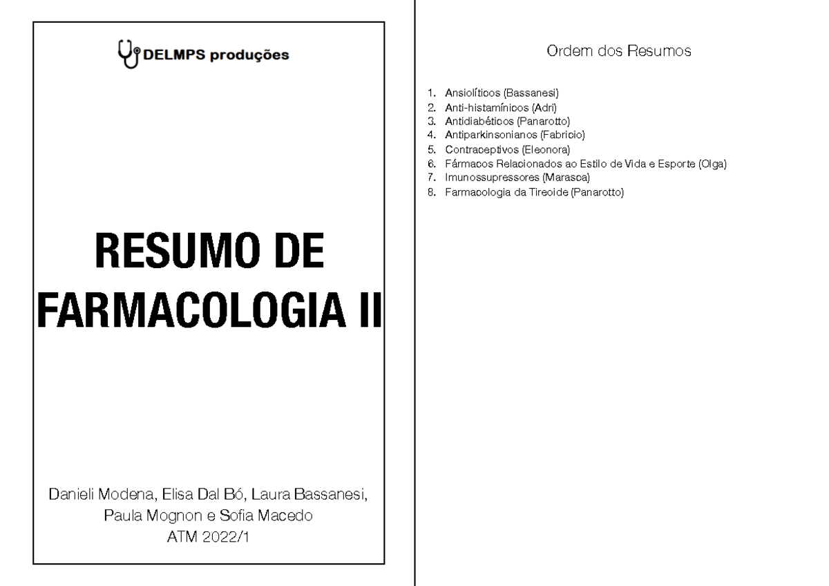 Farmaco II - RESUMO DE FARMACOLOGIA II Danieli Modena, Elisa Dal Bó ...