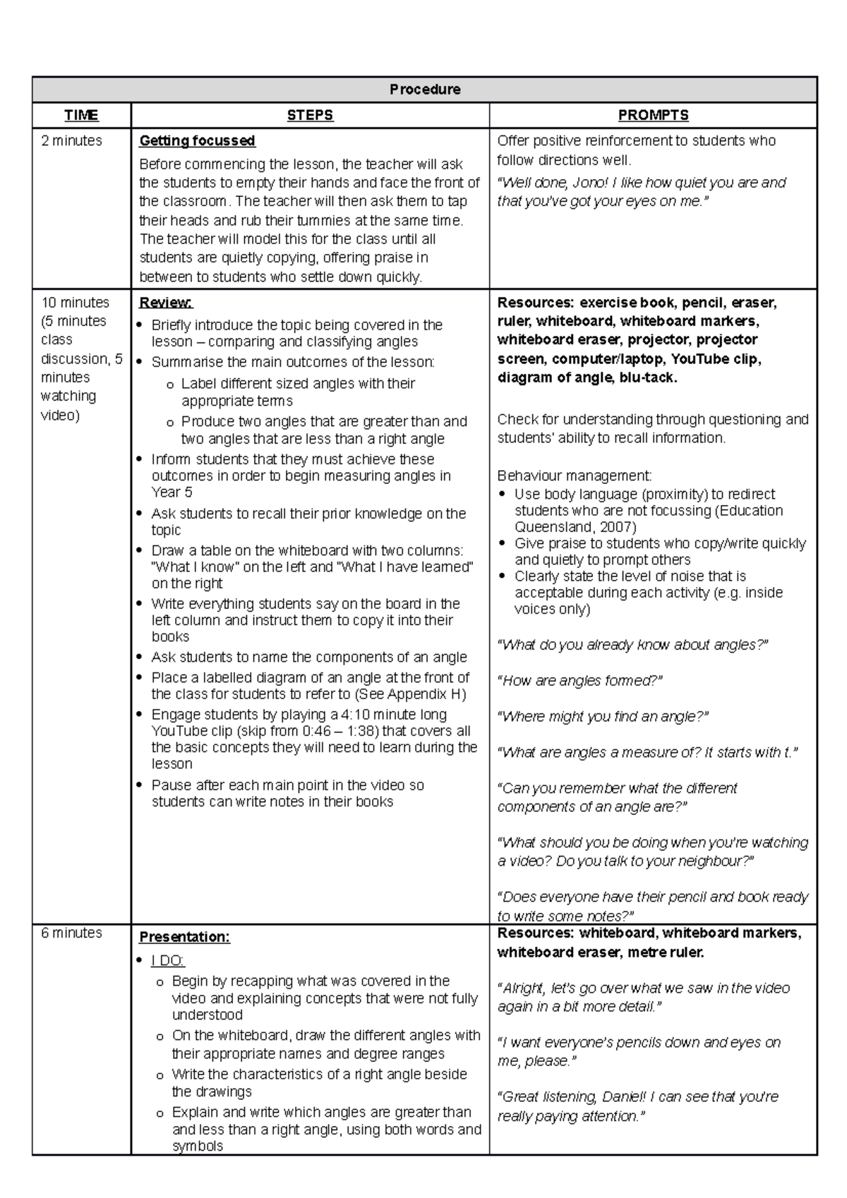 Task 2 example Sample - Procedure TIME STEPS PROMPTS 2 minutes Getting ...