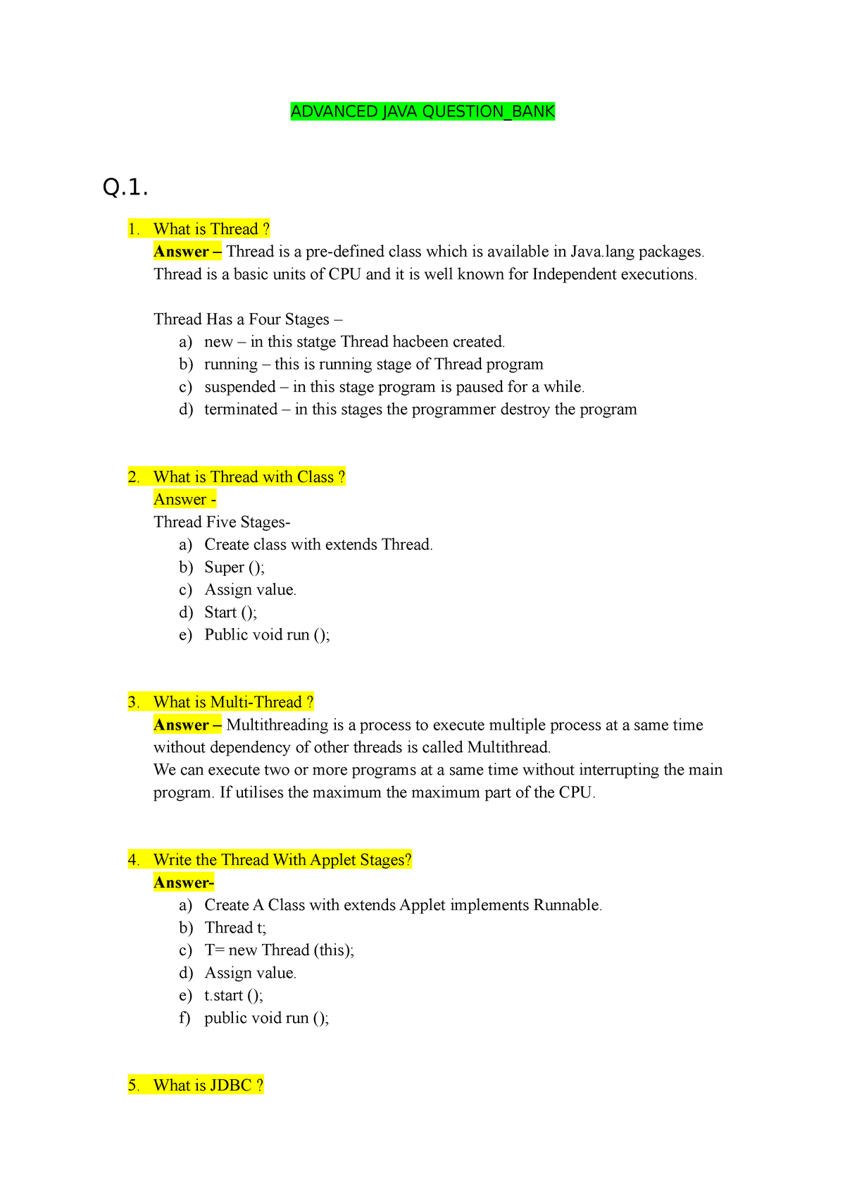 Advanced JAVA Question- Answer - ADVANCED JAVA QUESTION_BANK Q. What Is ...