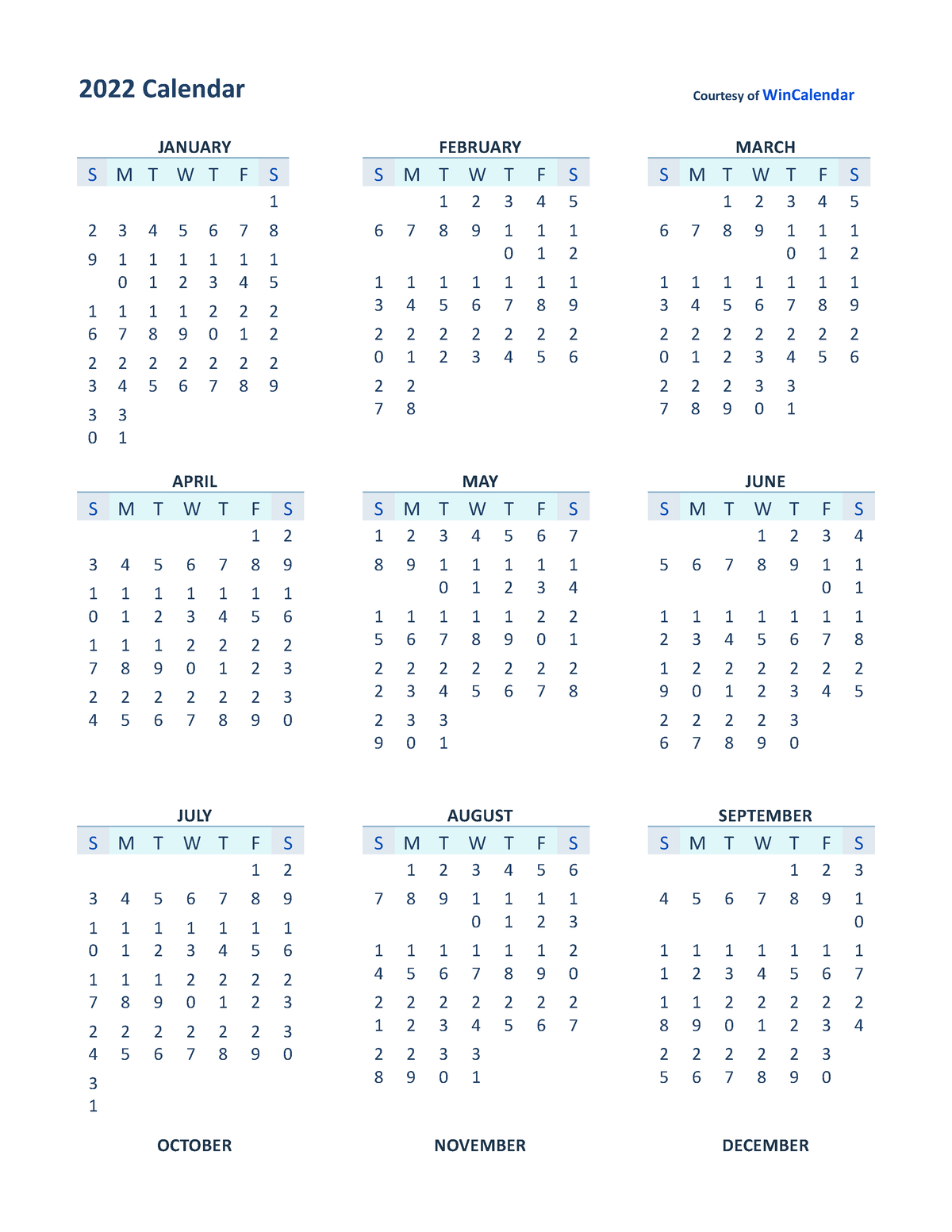 2022 calendar one page - date - 2022 Calendar Courtesy of WinCalendar ...