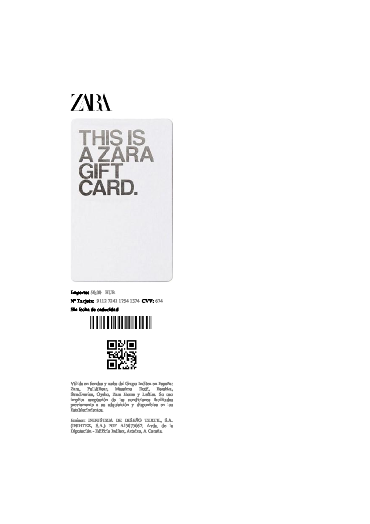 Giftcard Inditex 15Apr24 - - Studocu