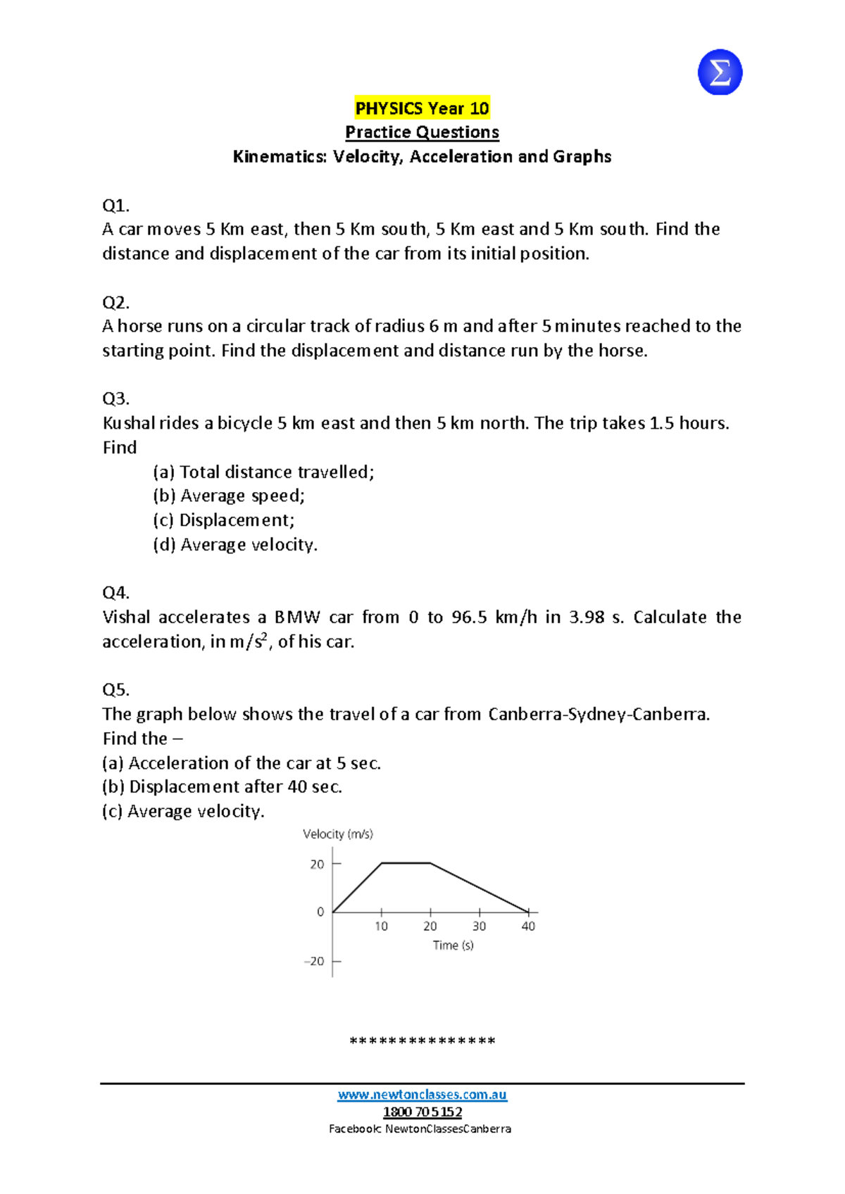 Physics - Year 9/10 - Practice Questions - newtonclasses.com 1800 70 ...