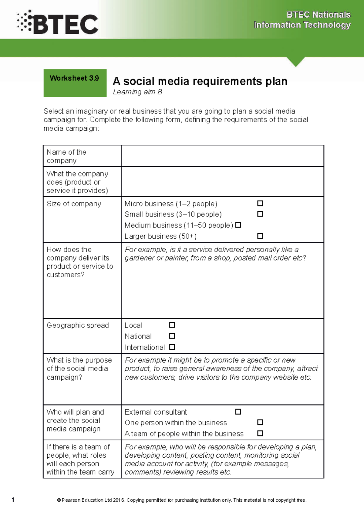 3 9 Social Media Plan and requirements Copy A social media