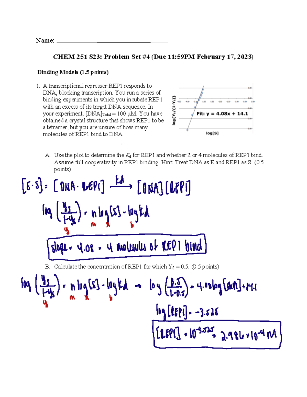 PSet 4 - Problem Set 4 For Weekly Assignment - Name: CHEM 251 S23 ...