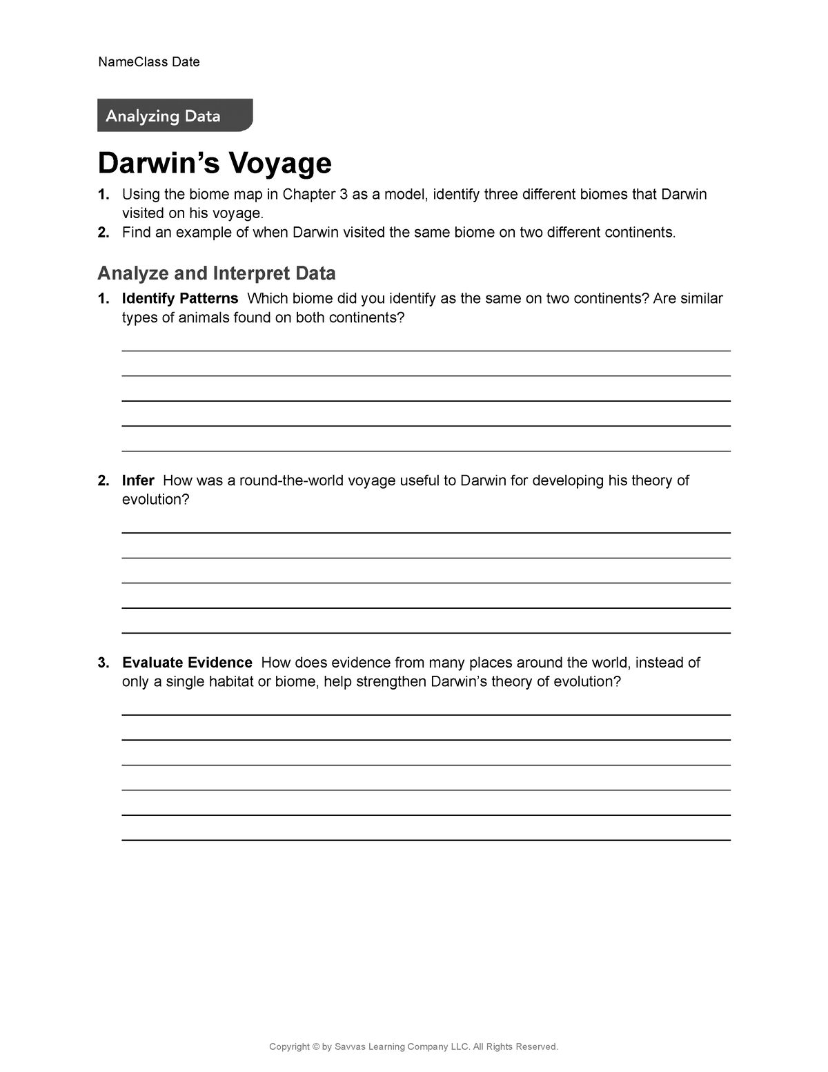 darwin's voyage map worksheet